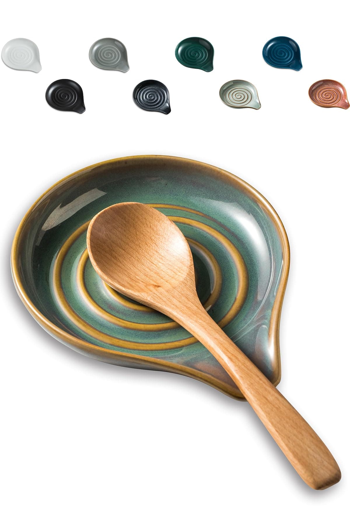 LAUCHUH Spoon Rest for Kitchen Counter,5" Spoon Holder for Kitchen Counter Stove Top Ceramic Spatula Holder for Ladle, Spatula, Spoons or Tongs, Thanksgiving Gifts, Unique Green