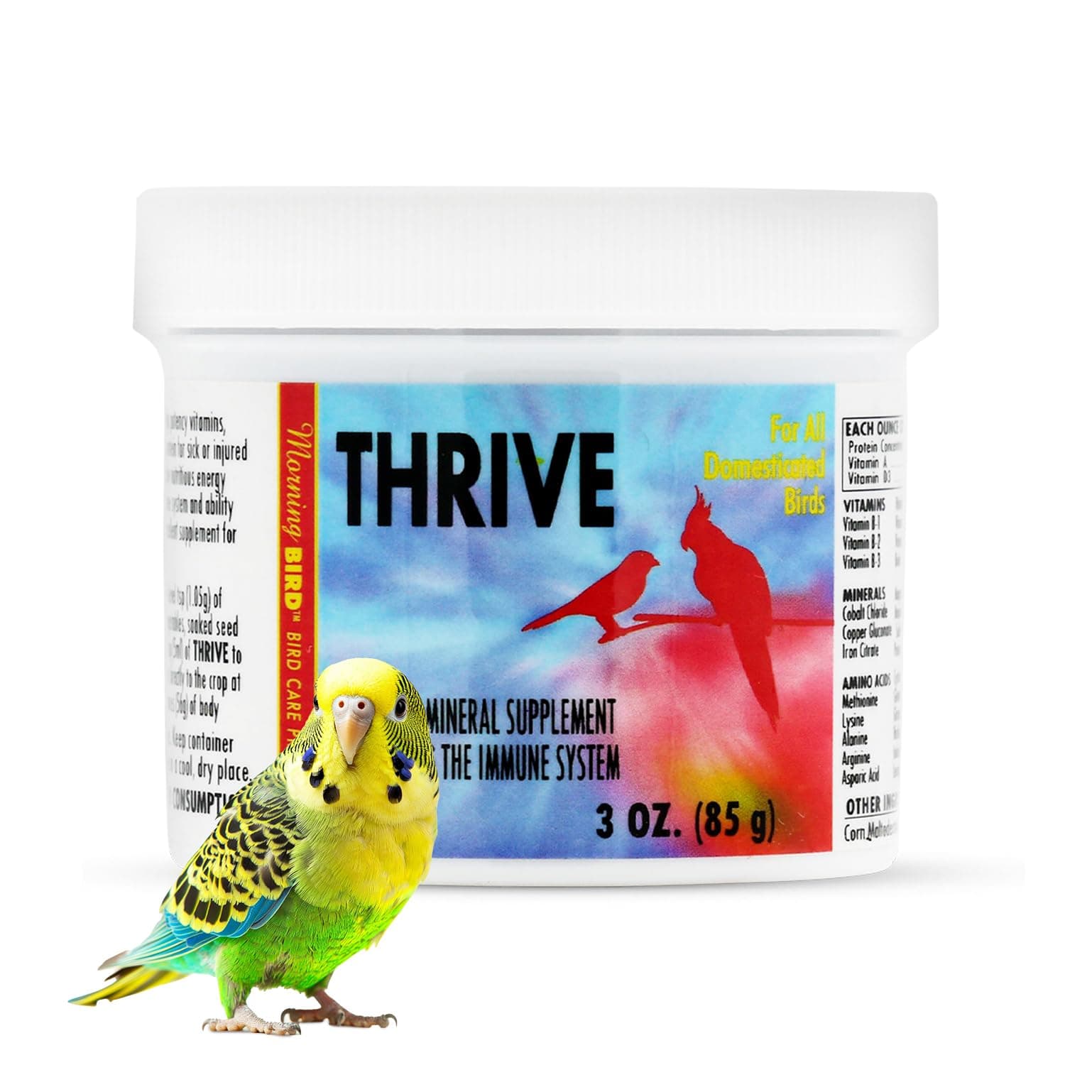 Morning Bird Thrive 3 Oz - Multi-Vitamin Bird Supplement Designed for Immune and Recovery Support - Formulated for Sick or Injured Birds - Protein Supplement and Energy Booster for All Adult Birds