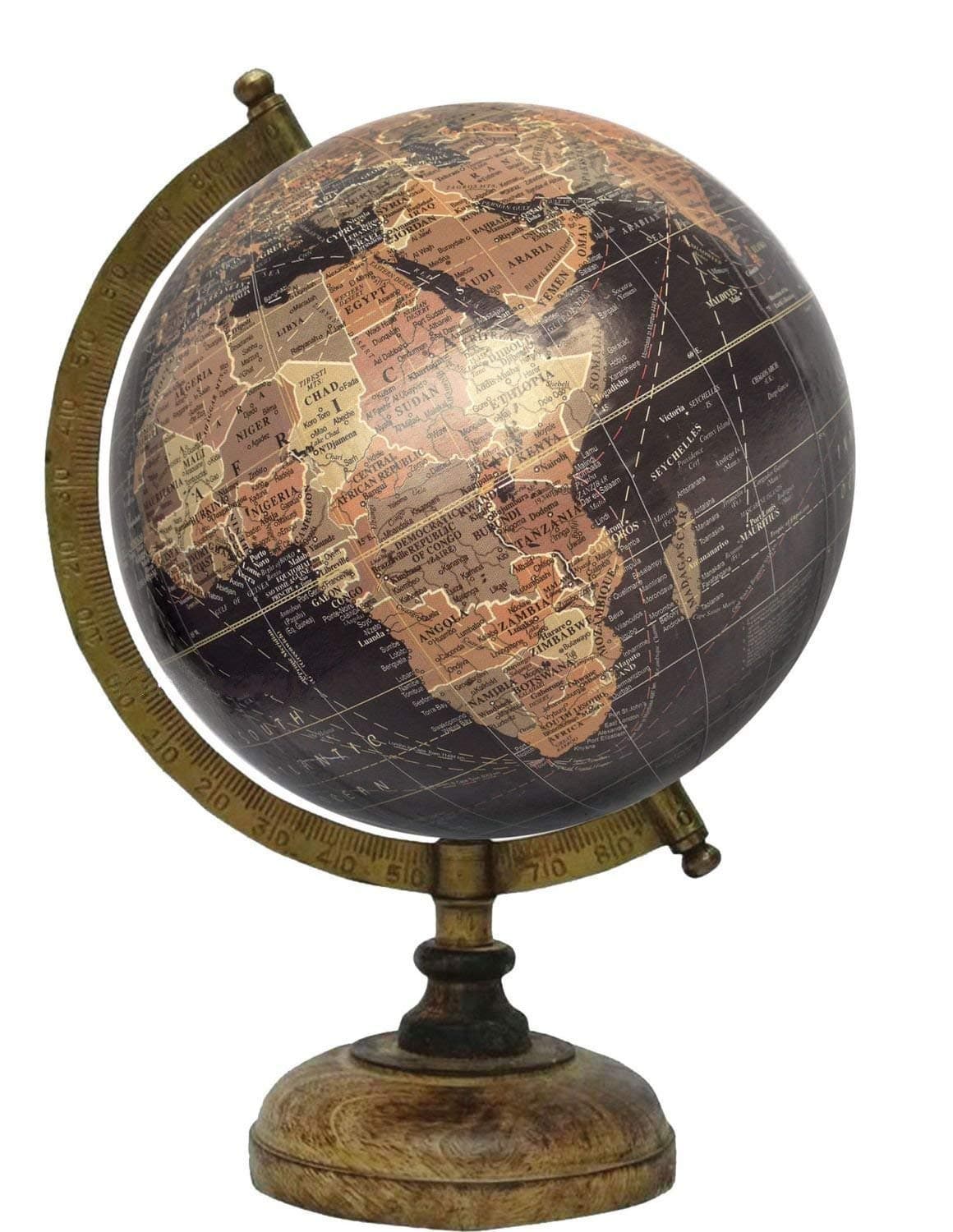 8" Black Multi Brown Educational, Antique Globe with Brass Antique Arc and Wooden Base, World Globe, Home Decor, Office Decor, Gift Item by Globes Hub