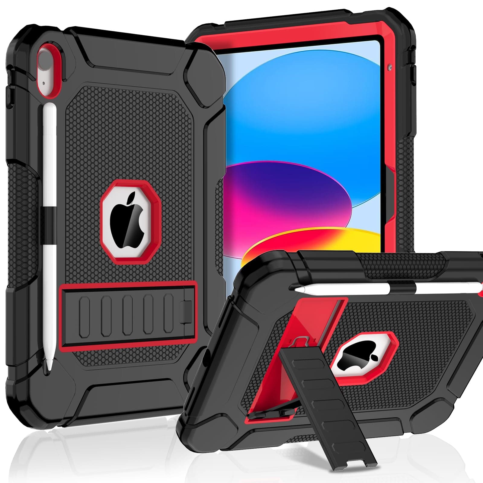 SINSO for iPad 11th/10th Generation Case 2025/2022(11/10.9 inch) A16, with Kickstand, Heavy Duty Shockproof Protective Cover Case for iPad 10th Gen 2022 - Red&Black