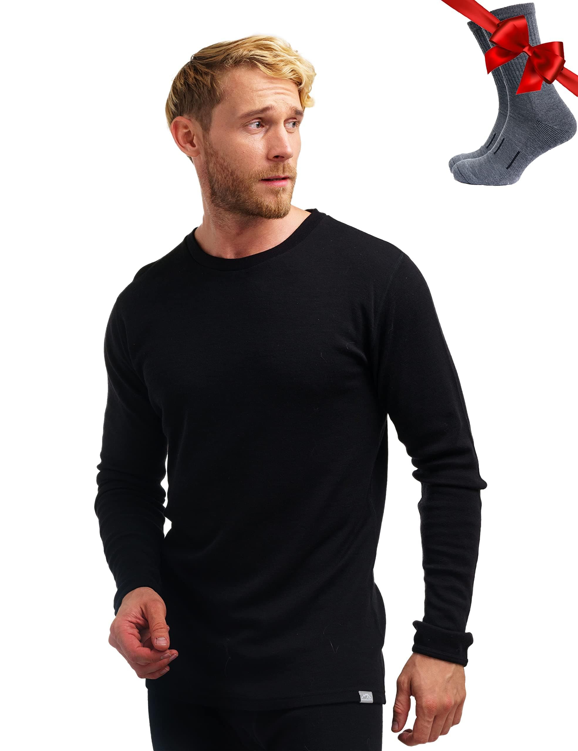 Merino Wool Base Layer Men - 100% Merino Wool Long Sleeve Thermal Shirts Lightweight, Midweight, Heavyweight