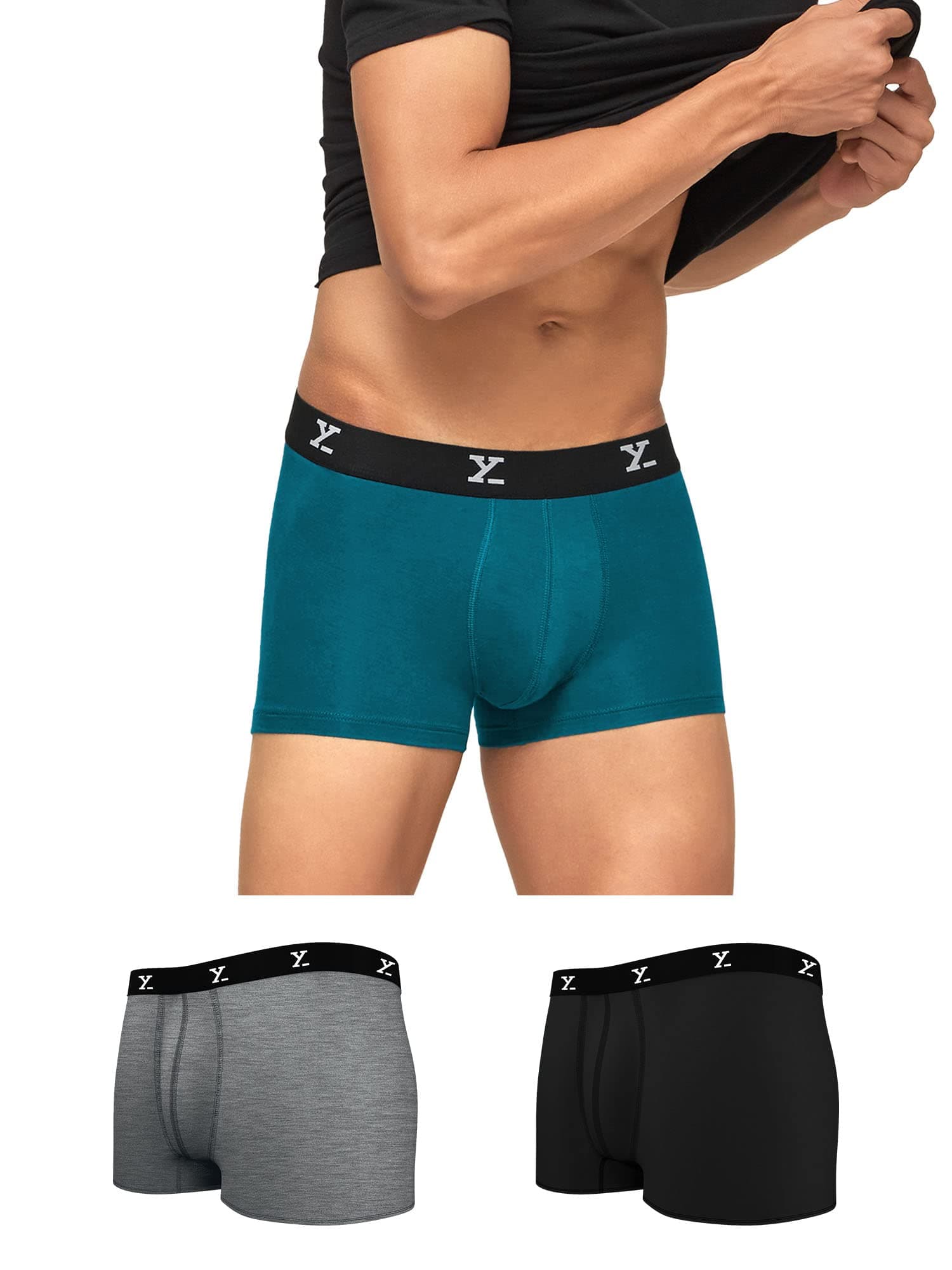 Men Micro Modal Trunk, Relaxed Fit, Solid, Pack of 3, XYTRNK3PCKN826XL, Deep Sea Blue + Black + Dark Grey Melange, XL