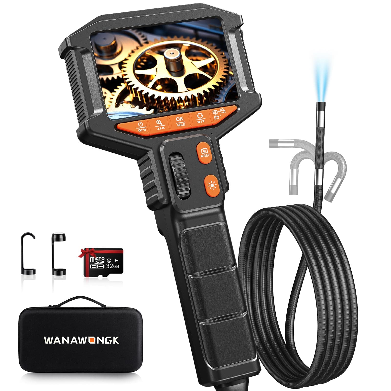 Two-Way Articulating Borescope Camera with Light: Industrial Endoscope Inspection Snake Camera - Flexible Bore Scope Cam with 0.33in Articulated Probe for Mechanic Automotive Engine Wall - 5.5FT