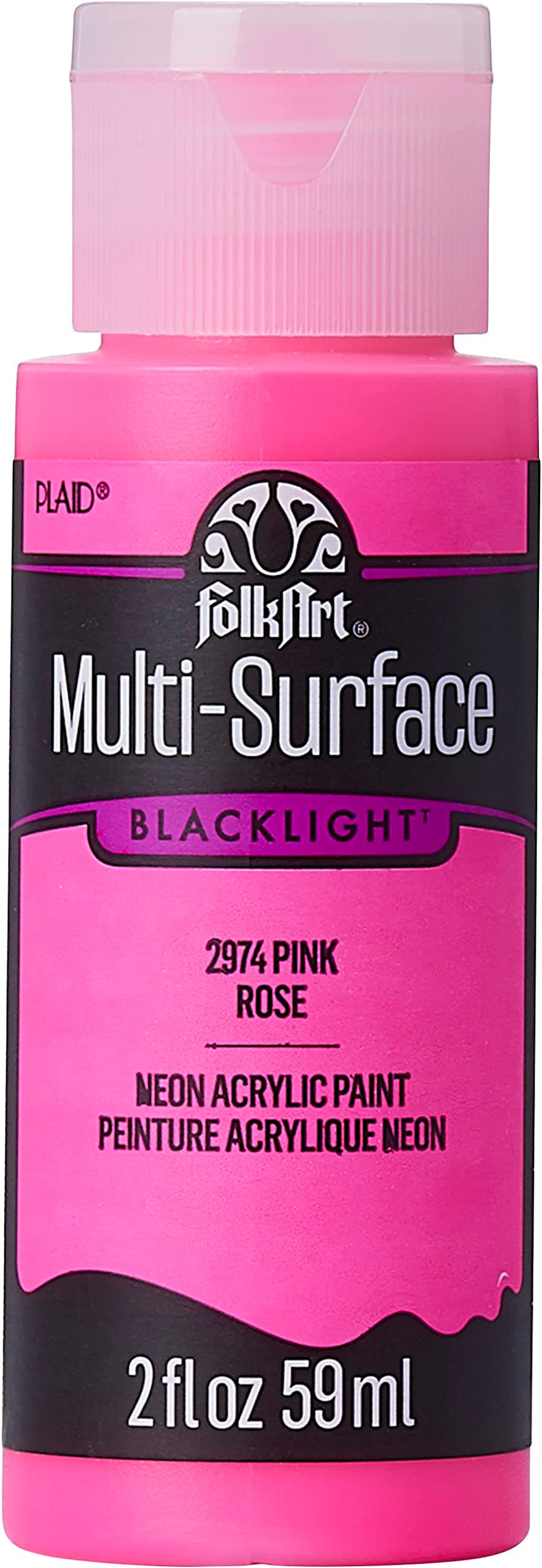FolkArt Multi-Surface Blacklight multisurface neon Glow in The Dark Paint, 2 oz, Pink 2 Fl Oz