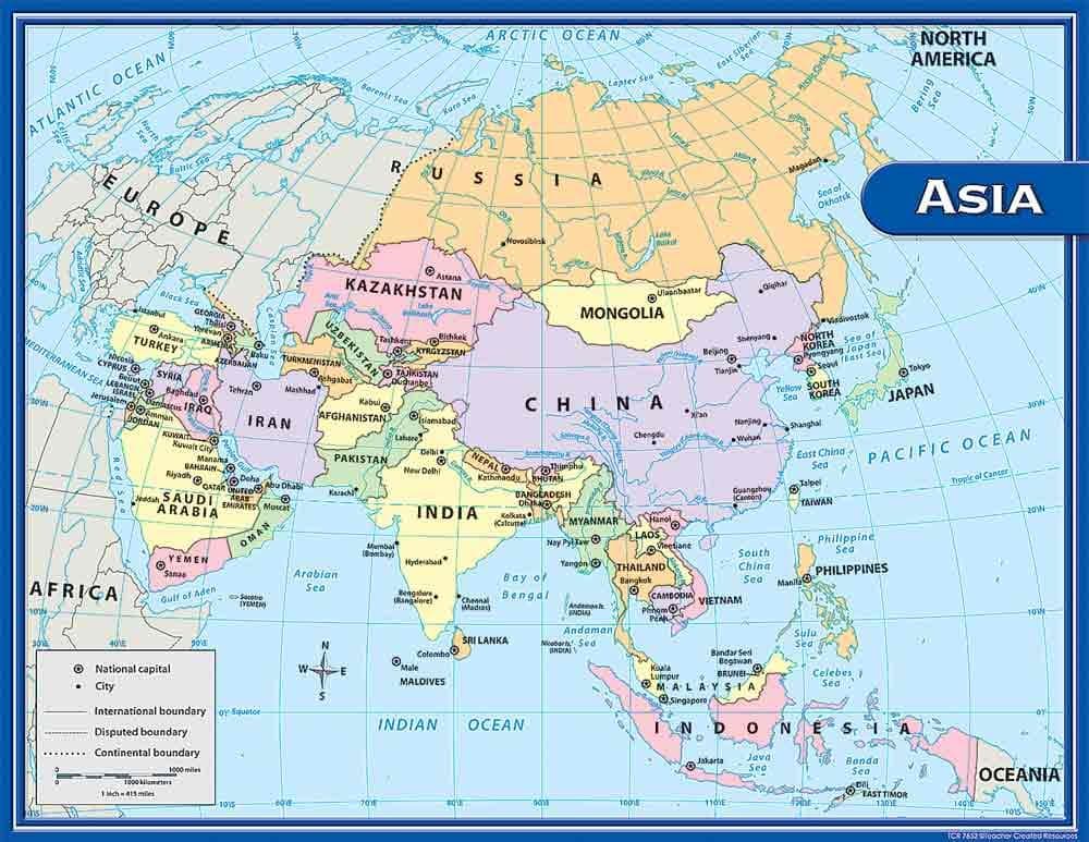 Teacher Created Resources Asia Map Chart, Multi Color (7652)