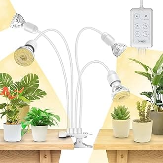SANSI 600W LED Grow Lights, 4-Head Full Spectrum LED Plant Lamp with Clip, 4000K Sunlike, Timer 4/8/12 Hrs for Indoor Seedlings Germination (Lifetime Free Bulb Replacements) - White