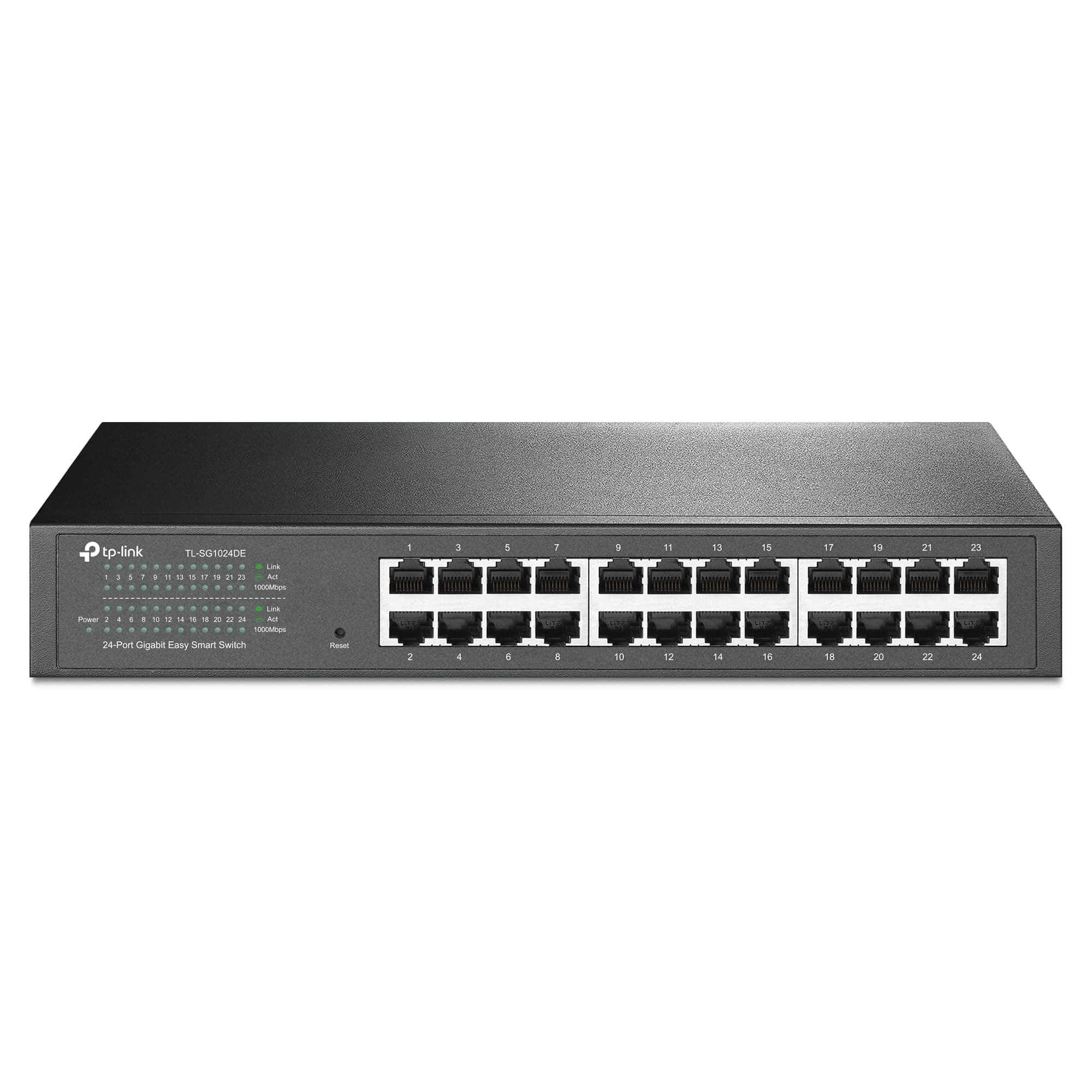 TP-Link 24 Port Gigabit Switch Easy Smart Managed Plug & Play Desktop/Rackmount Sturdy Metal w/ Shielded Ports Support QoS, Vlan, IGMP & LAG (TL-SG1024DE),Black
