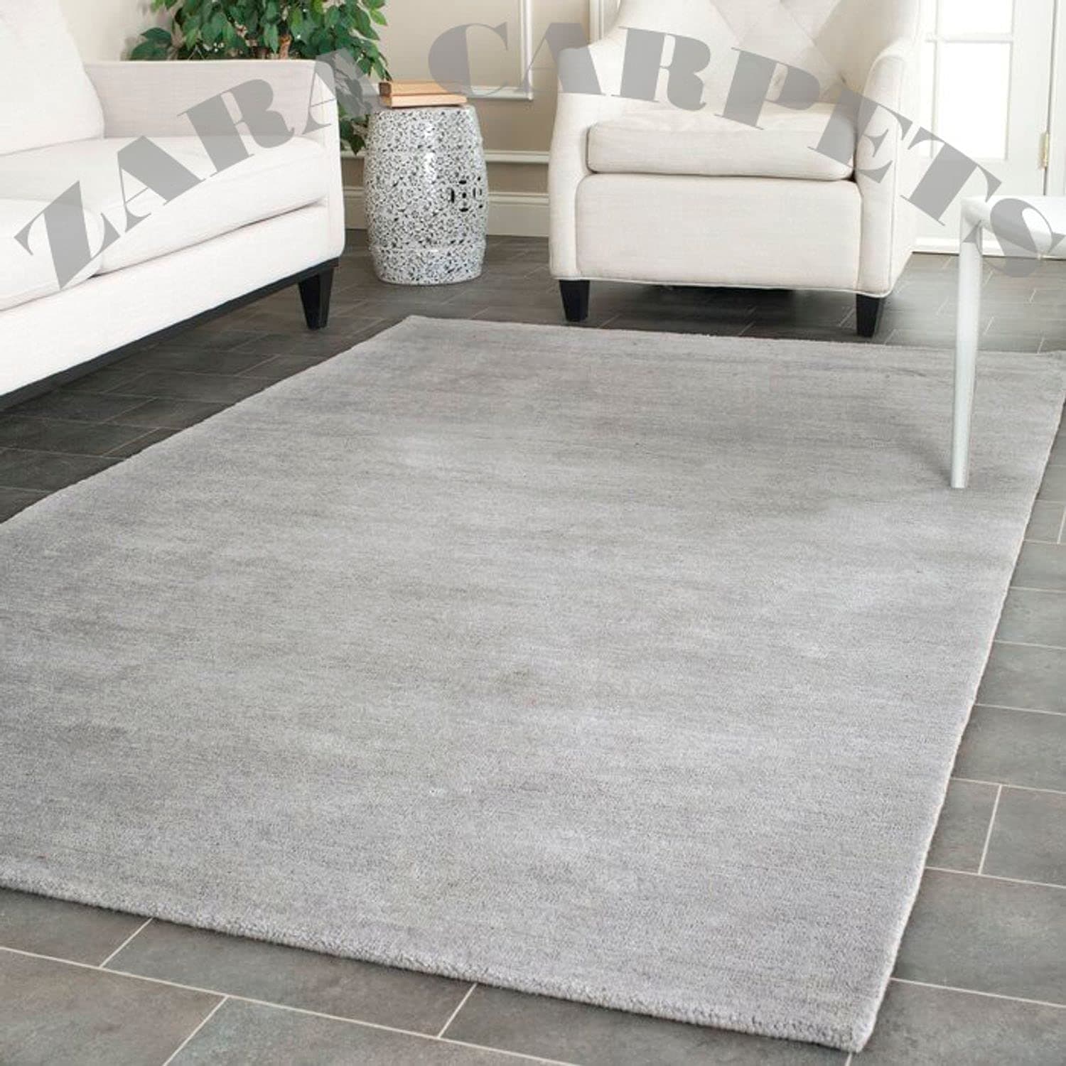 ZARACARPETS Solid Plain Exported Quality Hand Made Carpets and Rug Size 8 Feet by 10 Feet (8x10 feet) Grey