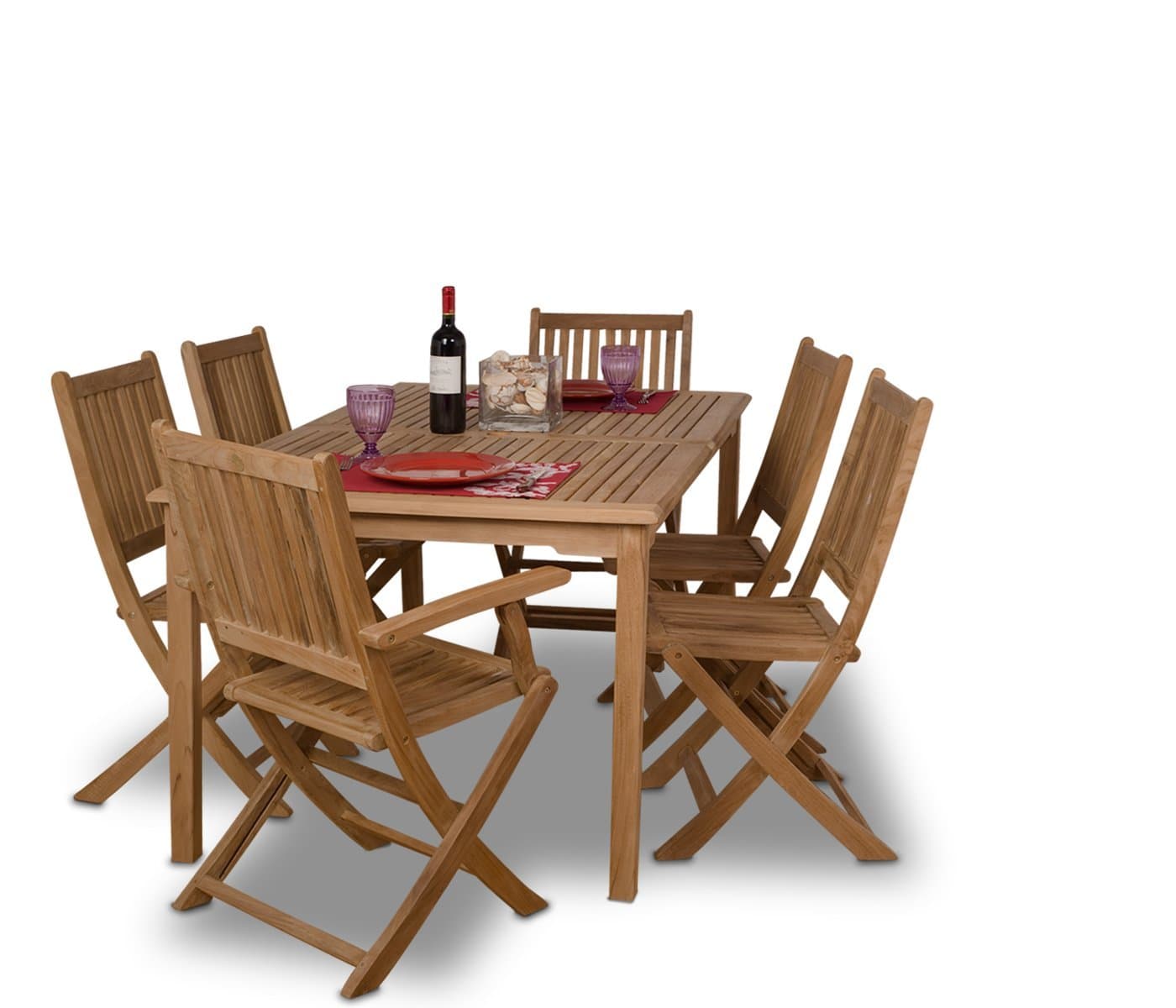 Amazonia Teak Rotterdam 7-Piece Teak Dining Rectangular Set, Light Brown