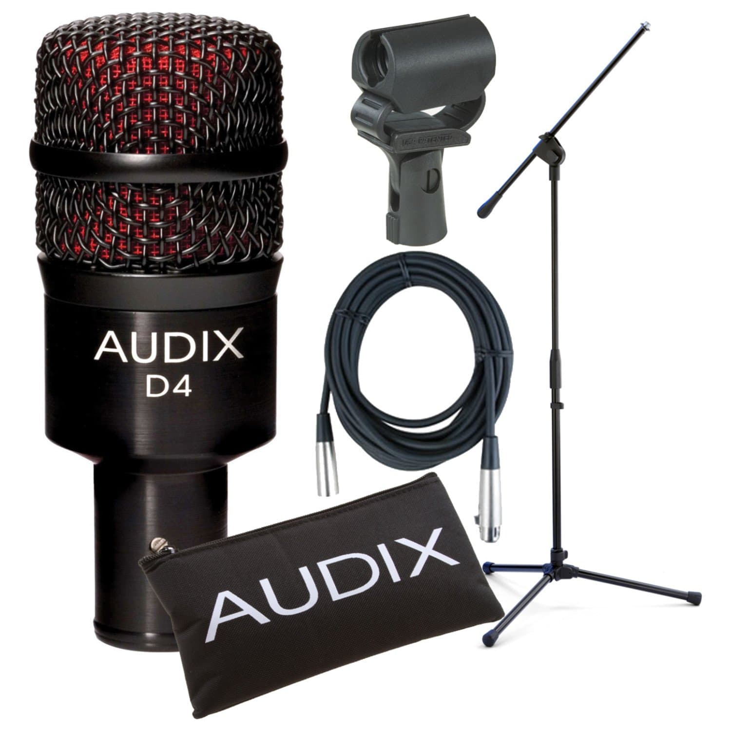 Audix D4 Tom/Kick Drum/Instrument Microphone w/Boom Stand, Cable, and Shockproof