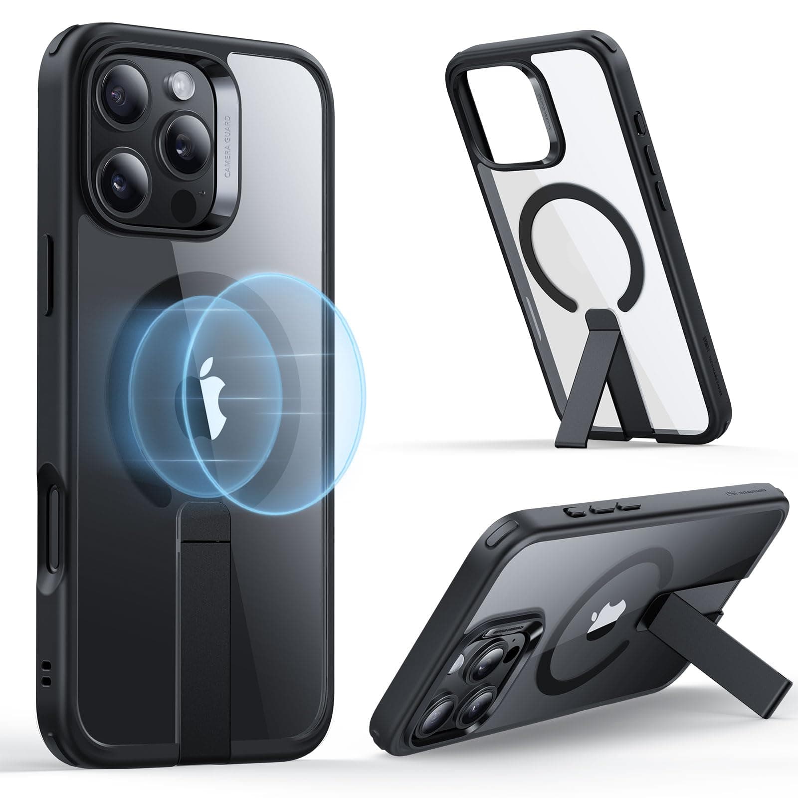 for iPhone 16 Pro Case with Stand, Compatible with MagSafe, Magnetic Kickstand Case for iPhone 16 Pro, Military-Grade Protection Shockproof Case, Boost Series, Clear Black