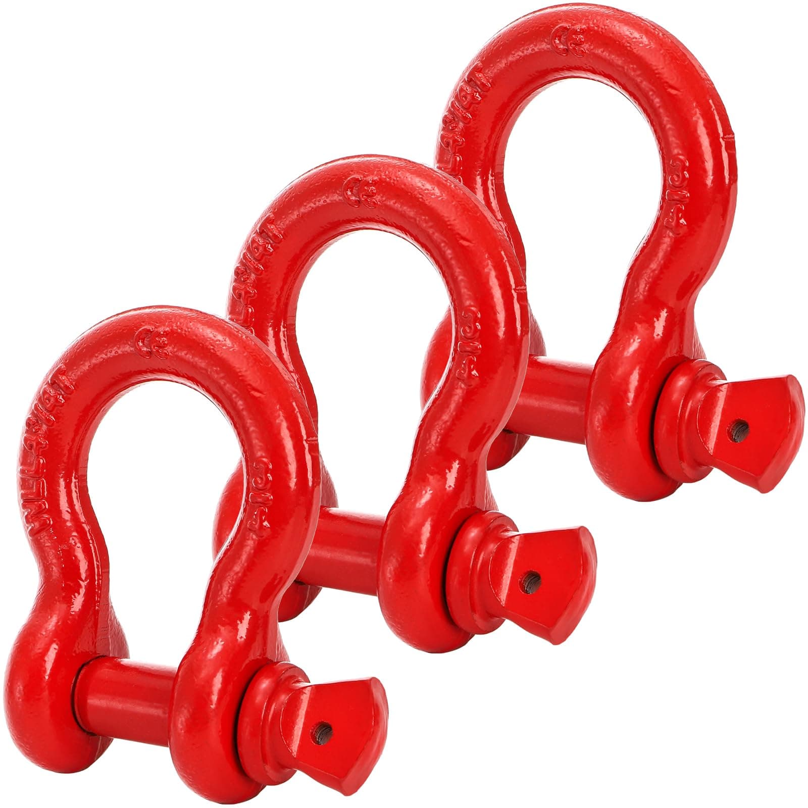 Bekith 3 Pack D Ring Shackles - 3/4" Rugged Unbreakable Heavy Duty Tow Shackle for Strap, Winch, Vehicle Recovery - 28.5 Ton (57,000 Lbs) Maximum Break Strength, Red
