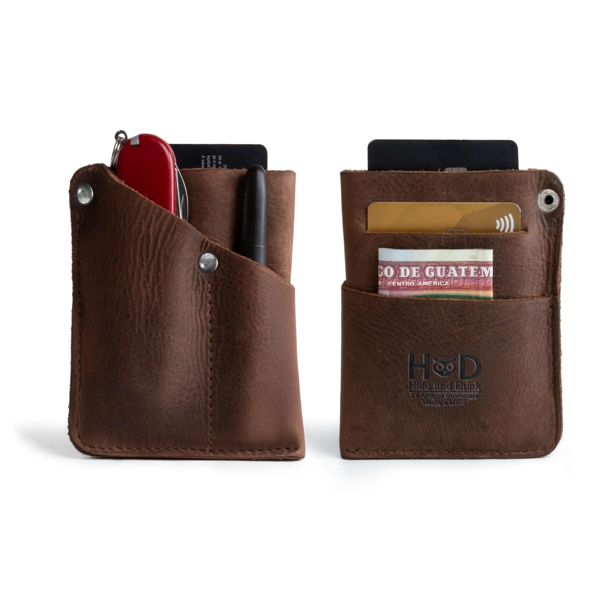 Hide & Drink, Front Pocket Wallet Handmade from Full Grain Leather - Multitool Pouch, Card Holder, Money Organizer, Travel Accessories - Bourbon Brown, Bourbon Brown, Vintage