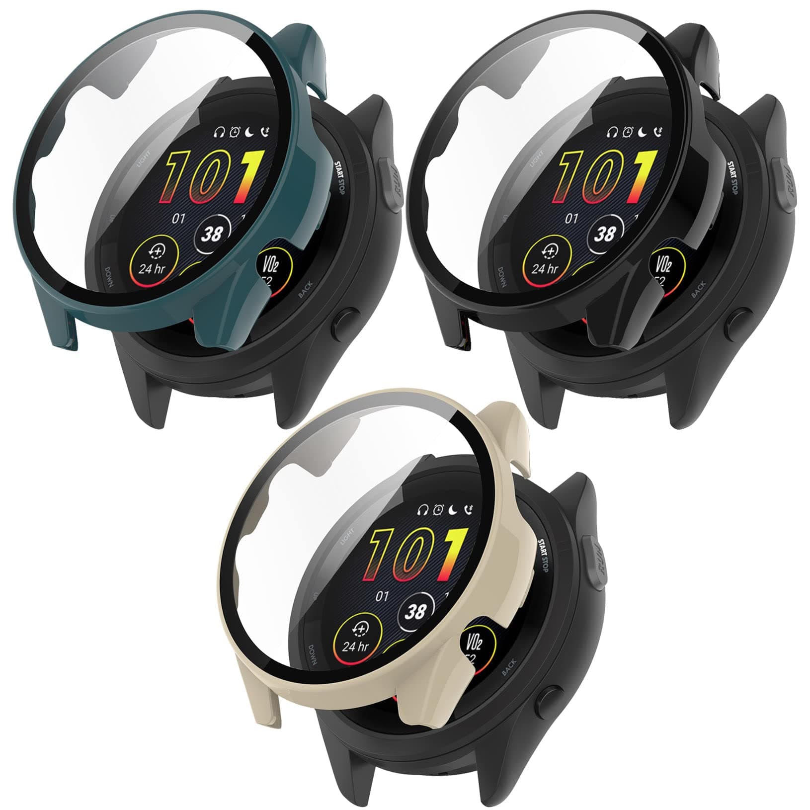 FitTurn Compatible with Garmin Forerunner 265/265S Watch Screen Protector Case TPU Slim Case Cover [Plating Metal Color Frame] [3D Full Coverage] Shell Protective (Forerunner 265s, Black,Green,White)