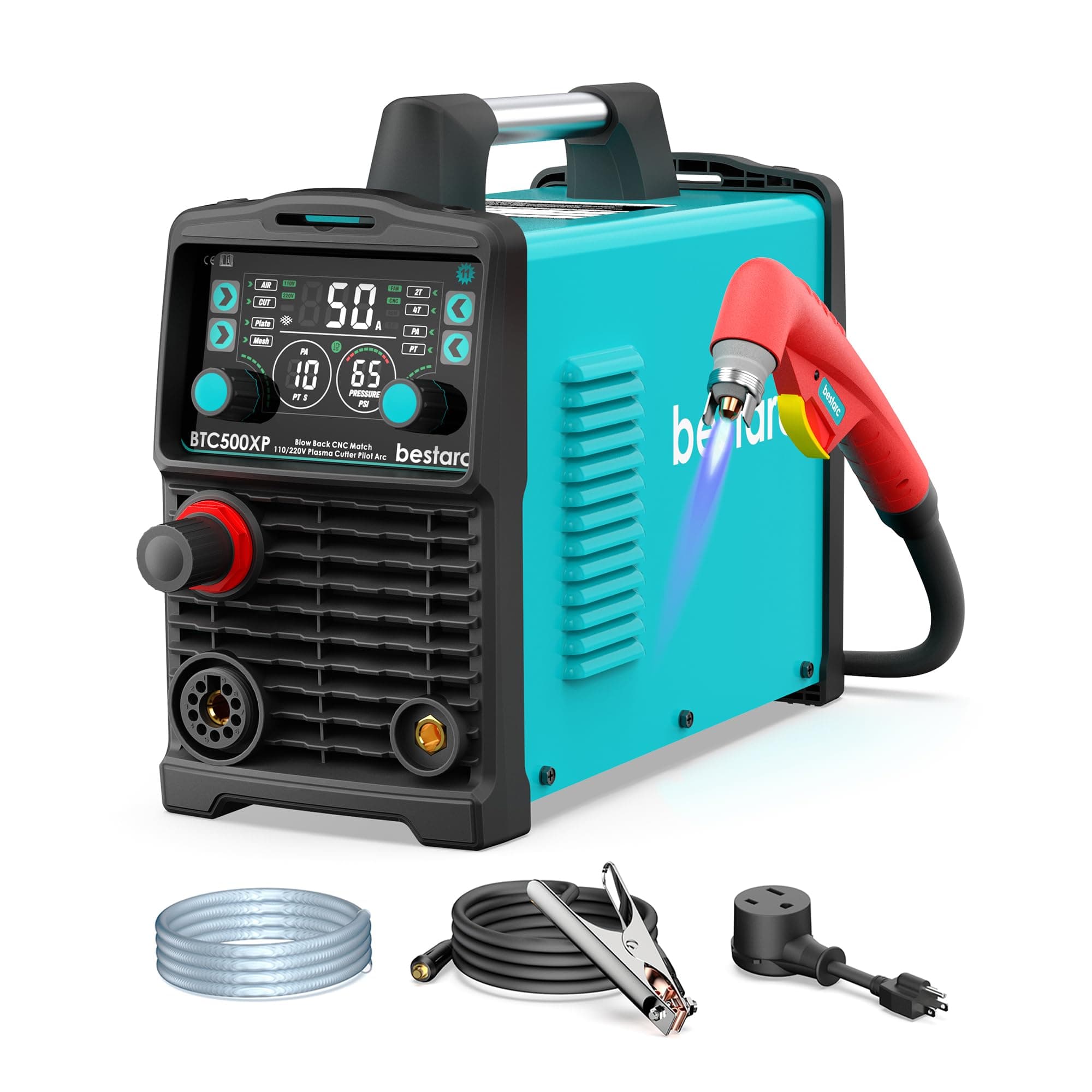 bestarc Plasma Cutter, [Blow Back Pilot Arc][Large LED][Air Sensor] 50A Non-HF CNC bestarc Plasma Cutter Machine 110V/220V Dual Voltage, 5/8" Clean Cut 1" Max Cut, Post Flow, 2T/4T for Beginners DIY