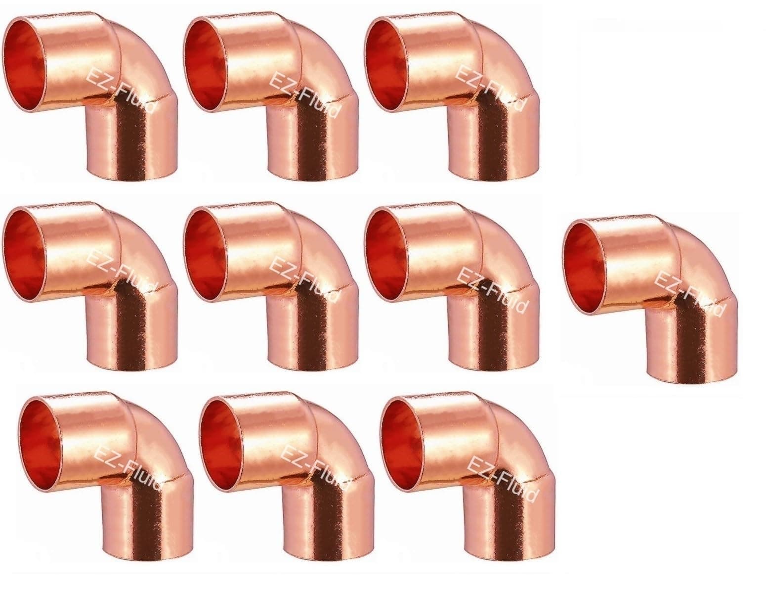 EZ-FLUID Plumbing 3/4" C X C LF Short Radius Copper 90 Degree Elbow Pressure Copper Fitting with Sweat Solder Connection for Residential,Commercial. (10 Pack)