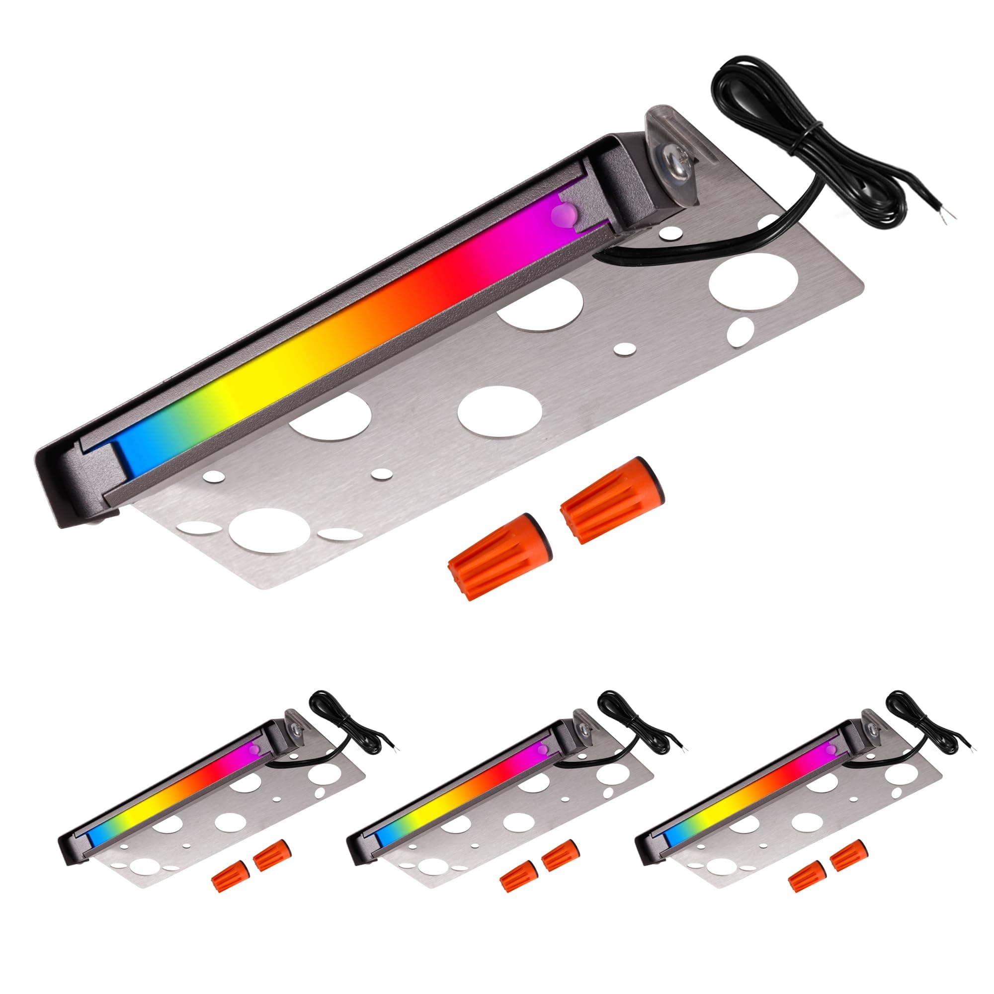 LED Hardscape Lights, RGBCW 12V AC/DC Low Voltage Step Lights Waterproof Color Changing, 5W 3CCT Rotating Outdoor Landscape Wired Push Button Garden Yard 4 Pack