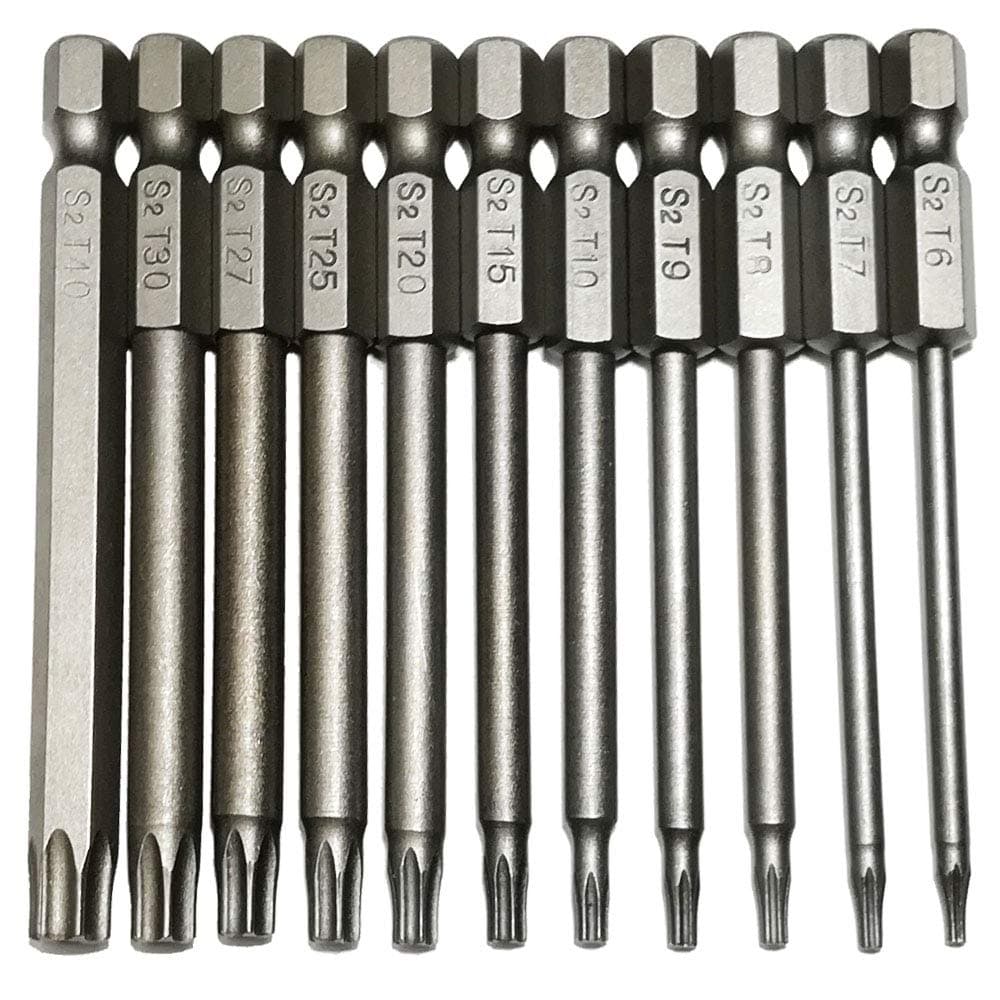 LEROM Security Torx Bit 11 Pieces 1/4 Inch Hex Shank T6 T7 T8 T9 T10 T15 T20 T25 T27 T30 T40 3 Inch Length S2 Steel Torx Head Screwdriver Drill Set(Torx Head)