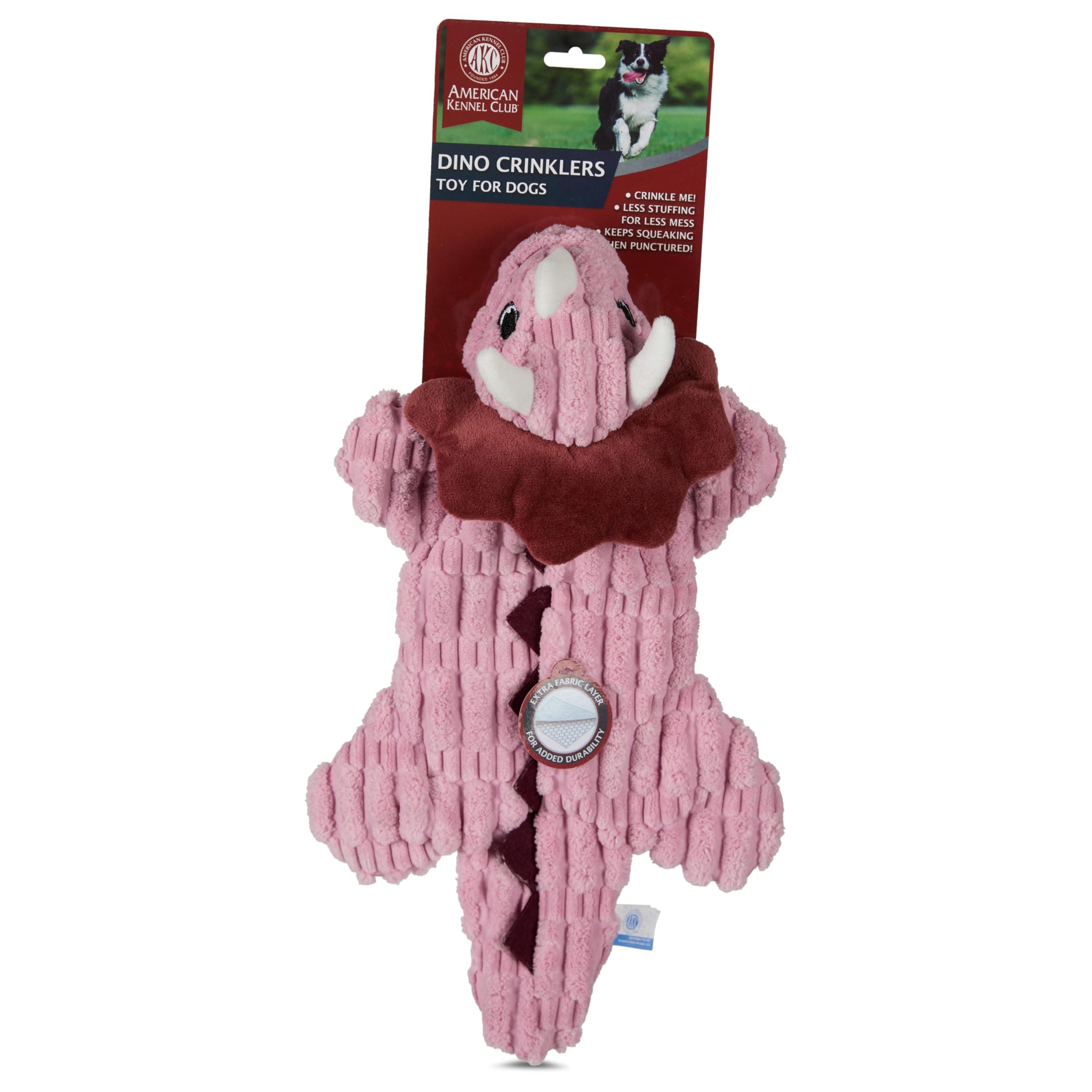 American Kennel Club Extra Crinkle Corduroy Tricetops Dog Toy – Squeaky Crinkle Toy for Dogs, Soft Textured Interactive Toy for Play Fetch Tug & Cuddle