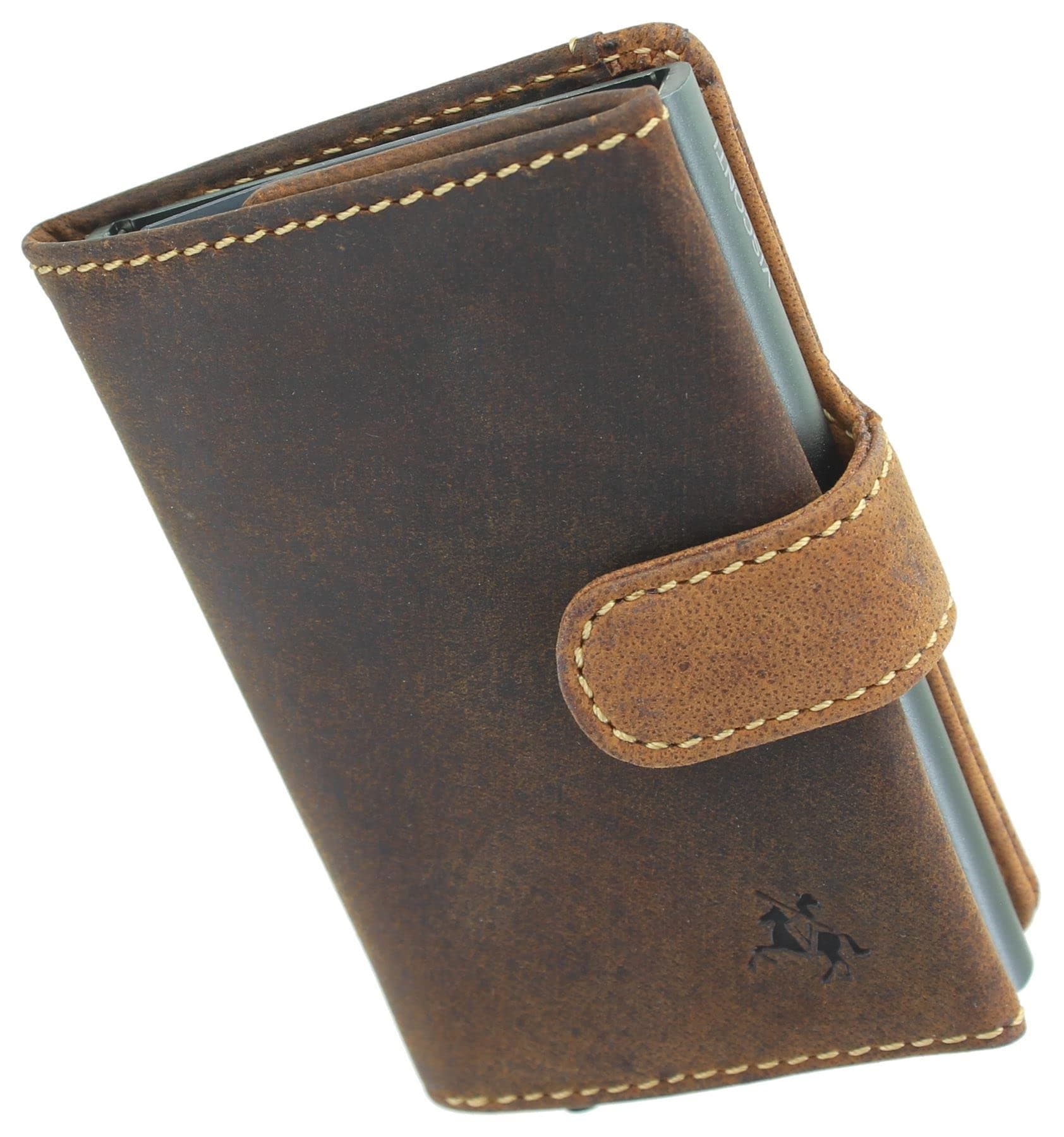 VISCONTILeather Fireblade Ejector Card Wallet RFID Blocking VSL59 Oil Tan