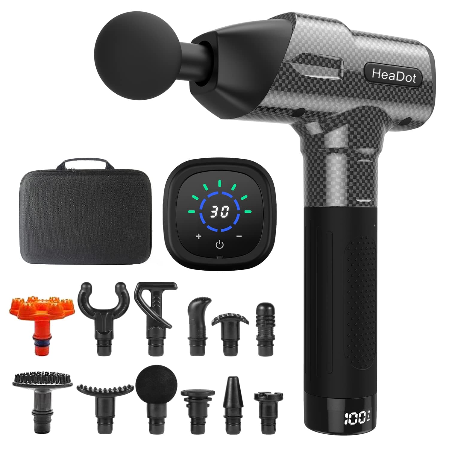 Muscle Massage Gun, Quiet Deep Tissue Percussion Back Neck Head Hammer Massager for Athletes, 30 Speed Level, LCD Touch Screen with 10 Heads, Hand Held Massager (Carbon) (Gray)