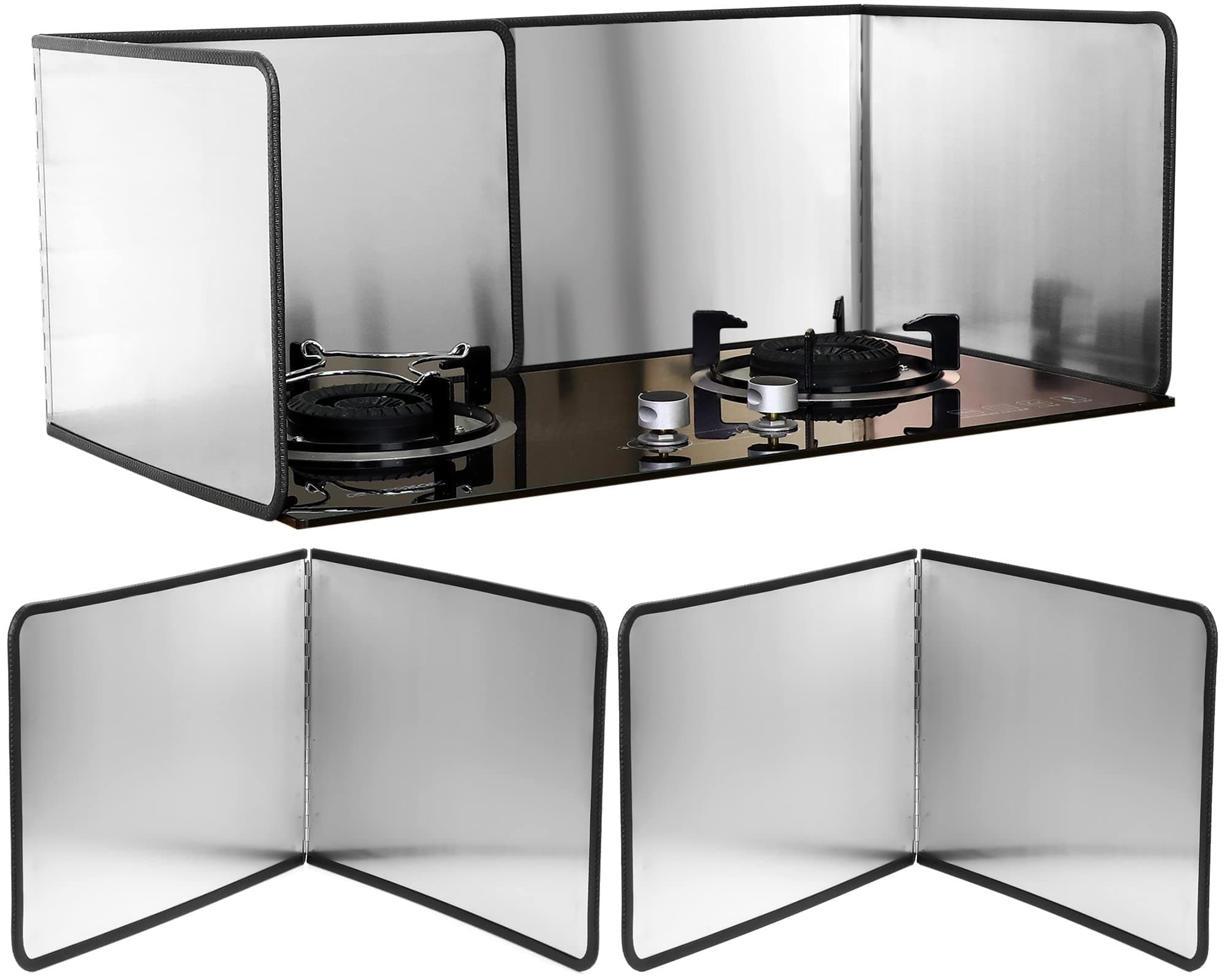 Grease Splatter Guard 2 Pieces 2 Sided Splash Guard for Stove Foldable Backsplash Protector Behind Stove Nonstick Stainless Steel Backsplash for Stove Screen Protector (17.72 x 19.69 Inches)
