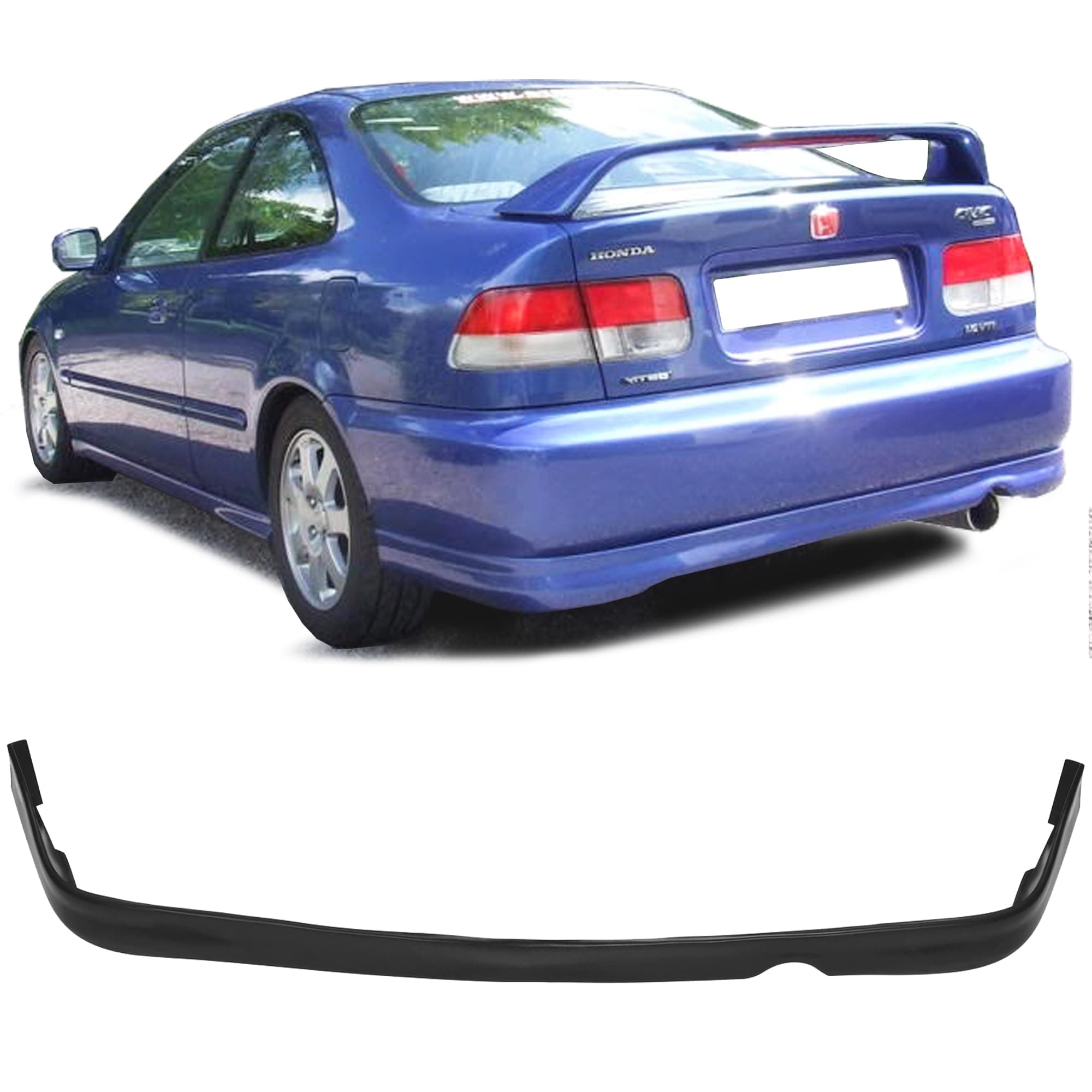 Compatible with/Replacement for Rear Bumper Lip, Type-R Style PU Rear Lip Diffuser Black, Fits 1999 2000 Honda Civic 2dr Coupe 4dr Sedan