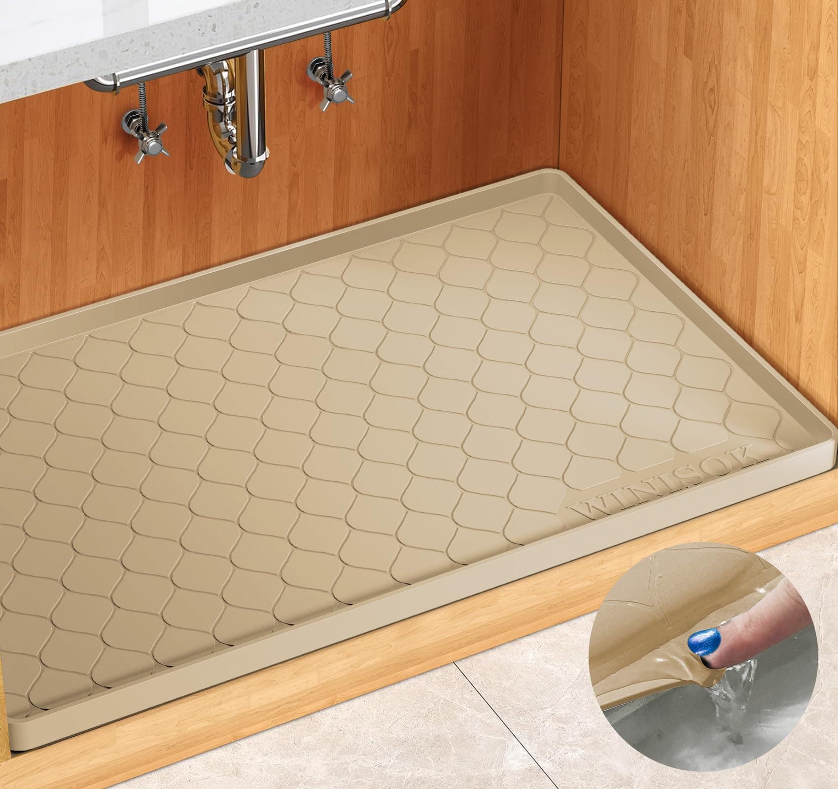 Silicone Under Sink Mat 34" x 22", kitchen Essentials and Gadgets, Shelf liner and Cabinet Protector, Home Organizers and Storage, Waterproof Bathroom Tray
