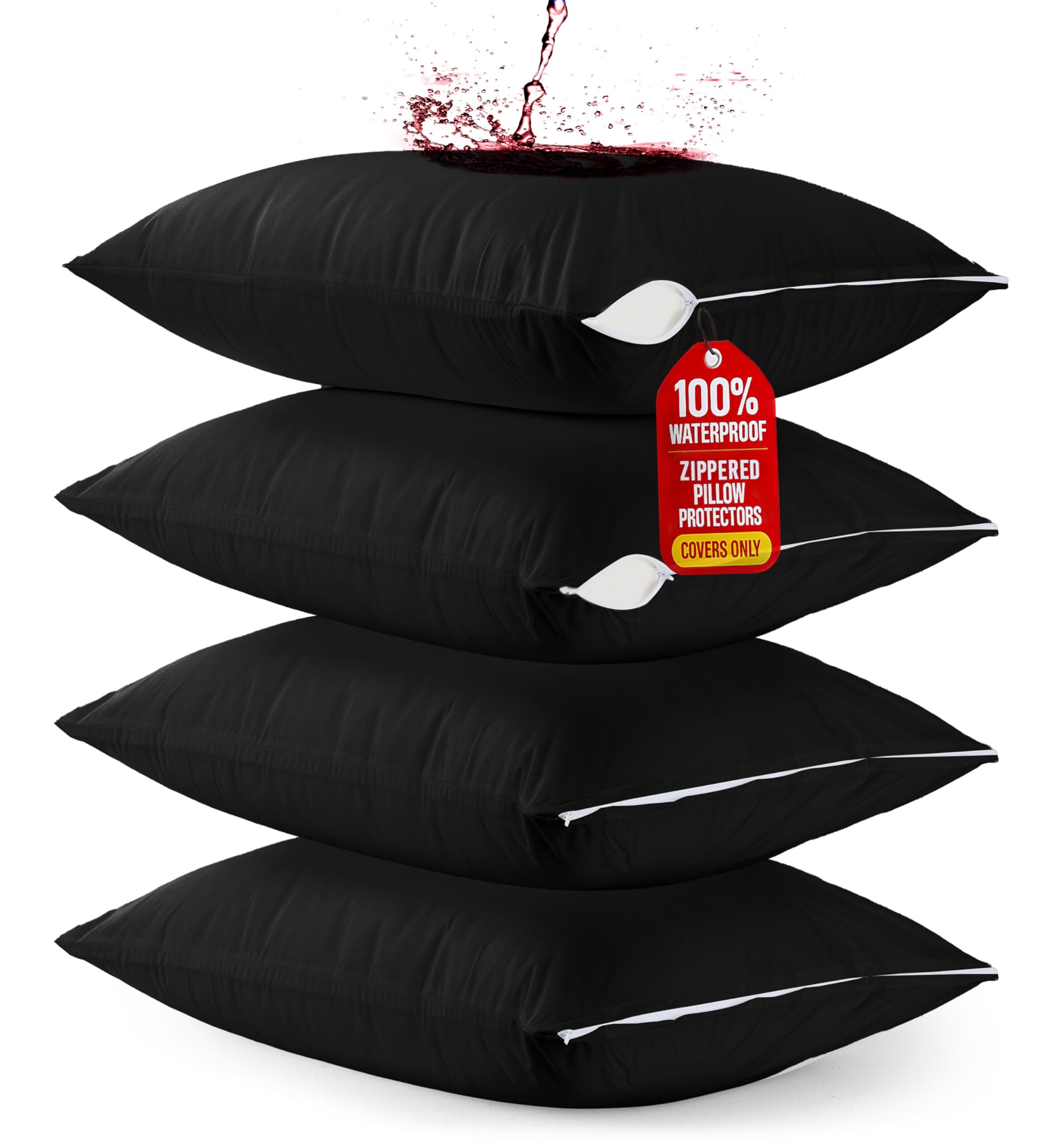 Utopia Bedding 4 Pack Waterproof Pillow Protectors with Zipper Standard Size (Black), Bed Bug and Dust Mite Proof Pillow case Covers, Moisture Wicking Pillow Encasements 20 x 26 Inches