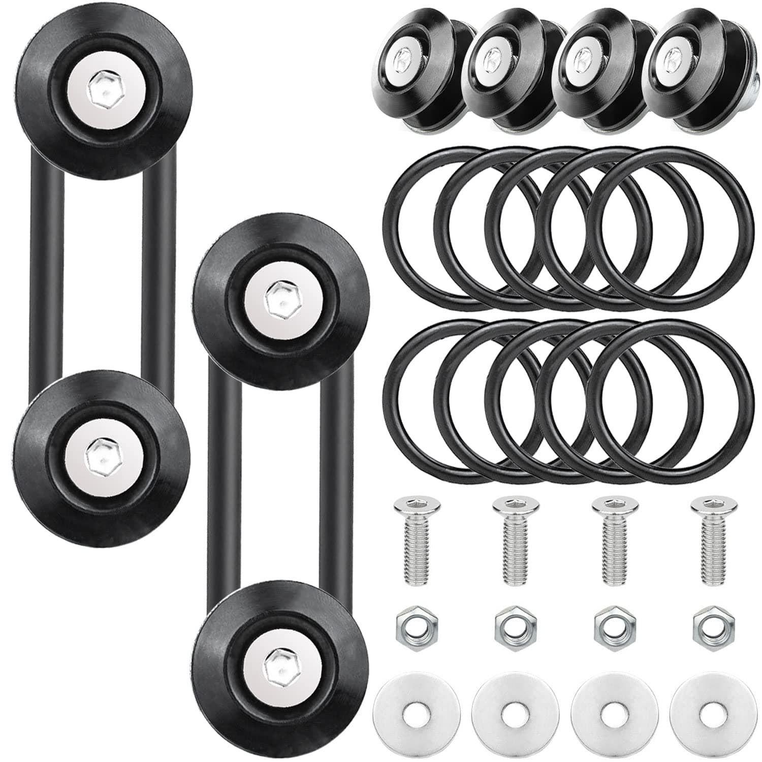 Bumper Quick Release, Mellbree JDM Quick Release Holders Front Rear Bumper Fasteners Trunk Band Fenders clip Kits Compatible for Universal Car Bumper (Black 4 x Release Tabs with 12 x O-Ring Fastener)