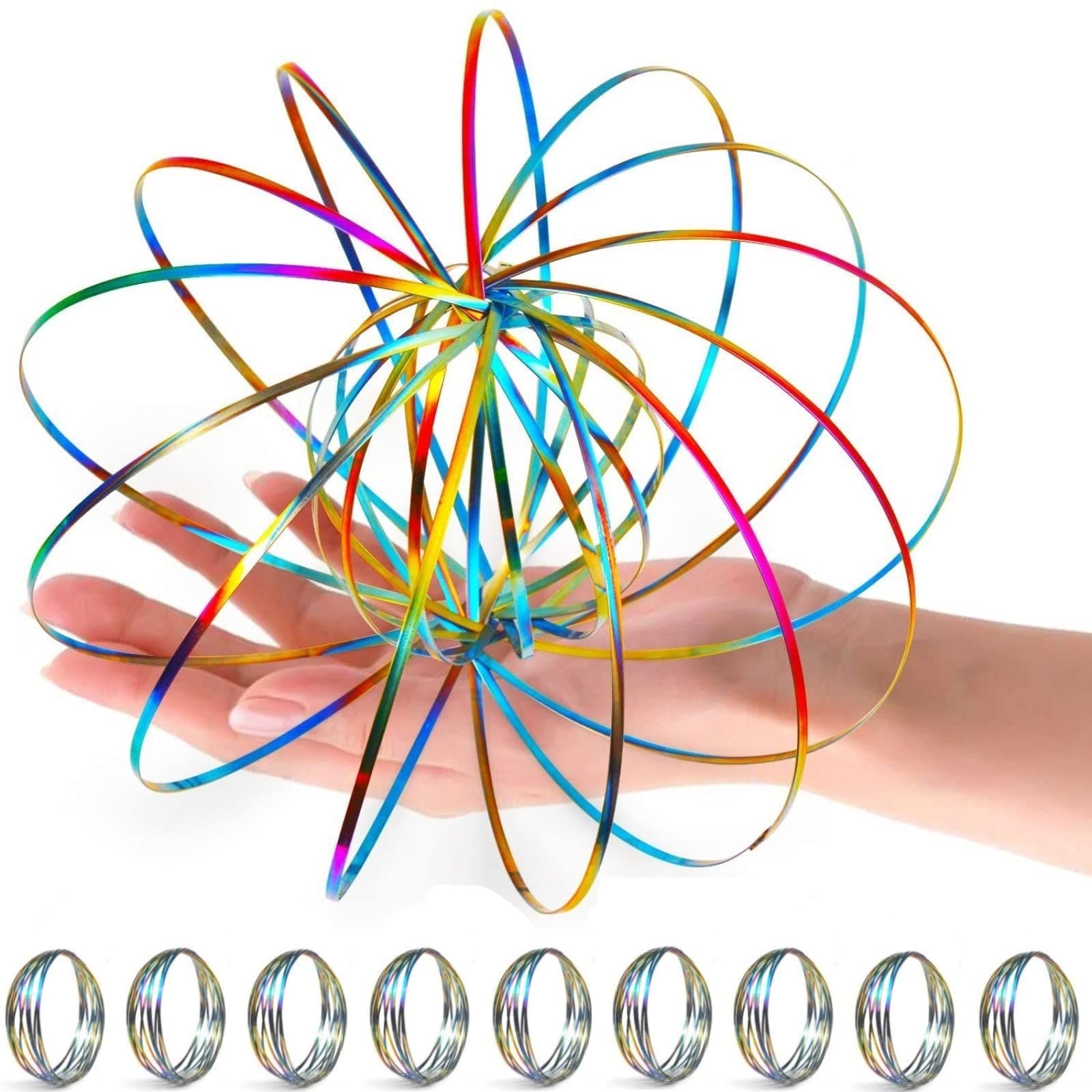 9 Pack Flow Spinner Ring Arm Magic Spring Arm Flow Sculpture Ring Colored Magic Kinetic Spring Interactive Stress Relief Rings Festival Accessories (Colorful)