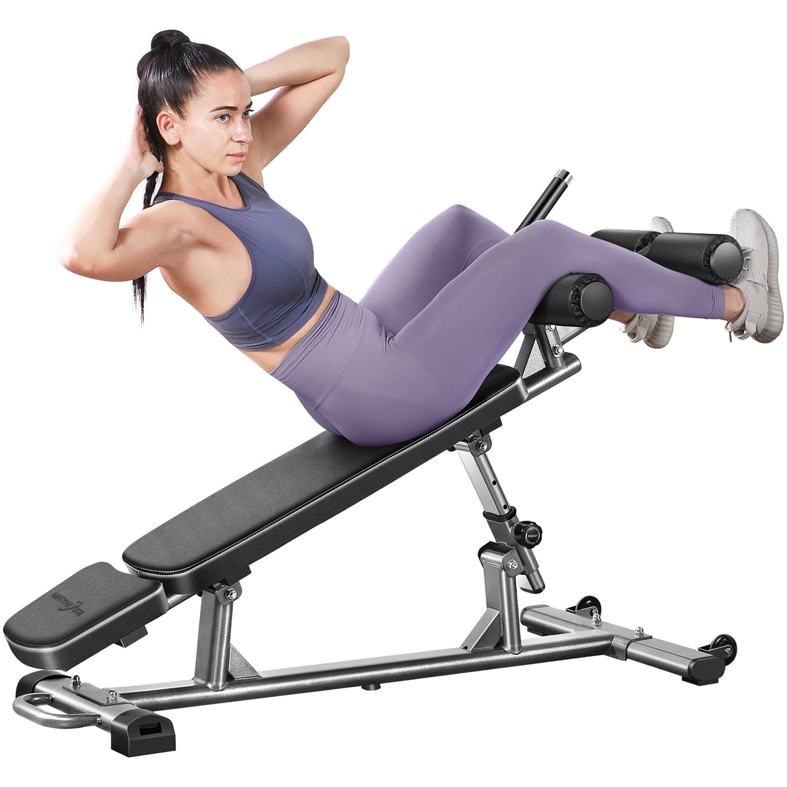 Professional Sit-Up Bench with 4 Adjustable Heights and Reverse Crunch Handle, Adjustable Weight Bench and Flat, Incline & Decline Bench Press, Great Strength Training Slant Bench and Ab &