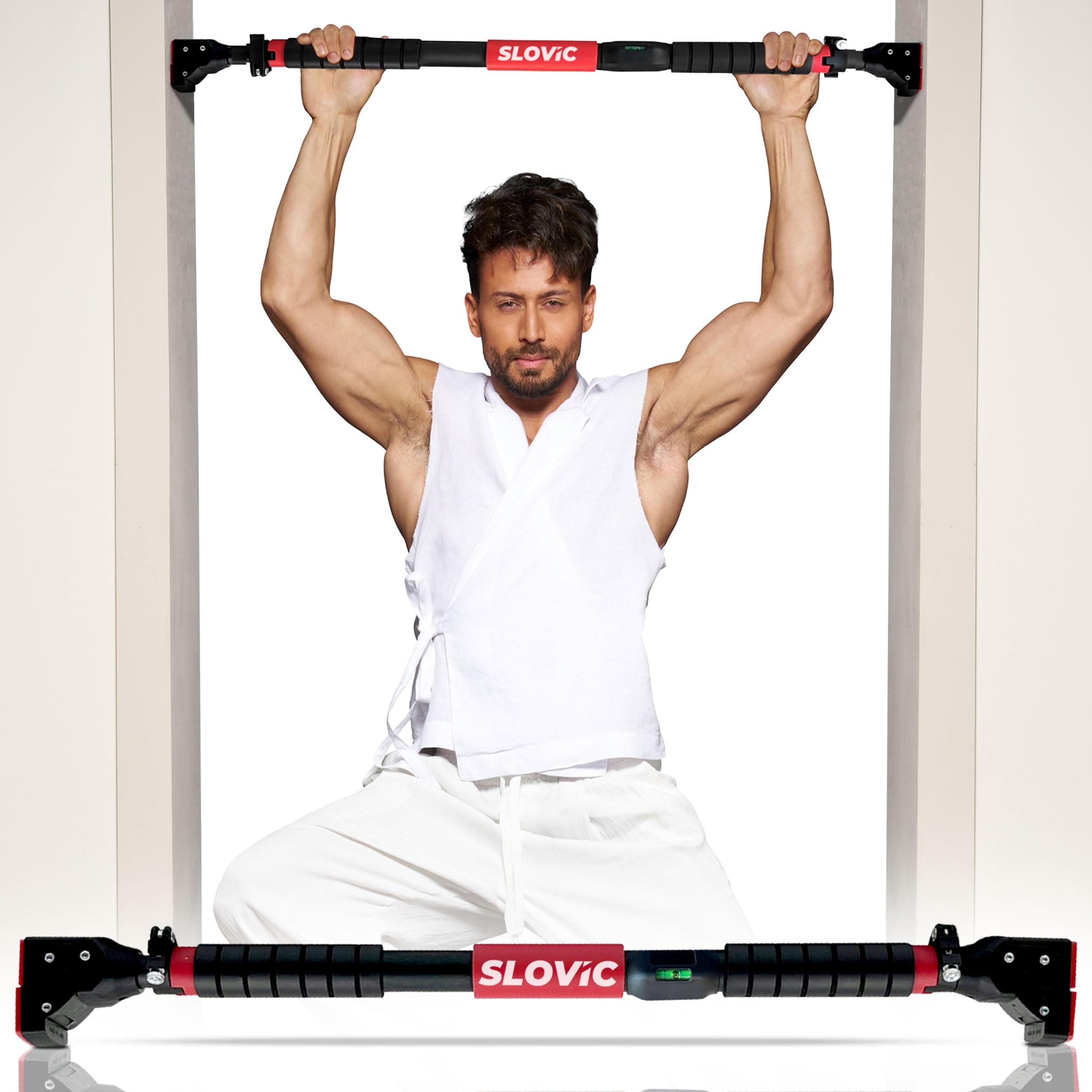Slovic Door Pull Up Bar for Home Workout [200 Kg Load Capacity]| No Screw pull up bar stand with Anti-Skid Grip [Length 72-110 CM]| Gym Equipment for Home Workout | Pull up bar wall mounted for Height