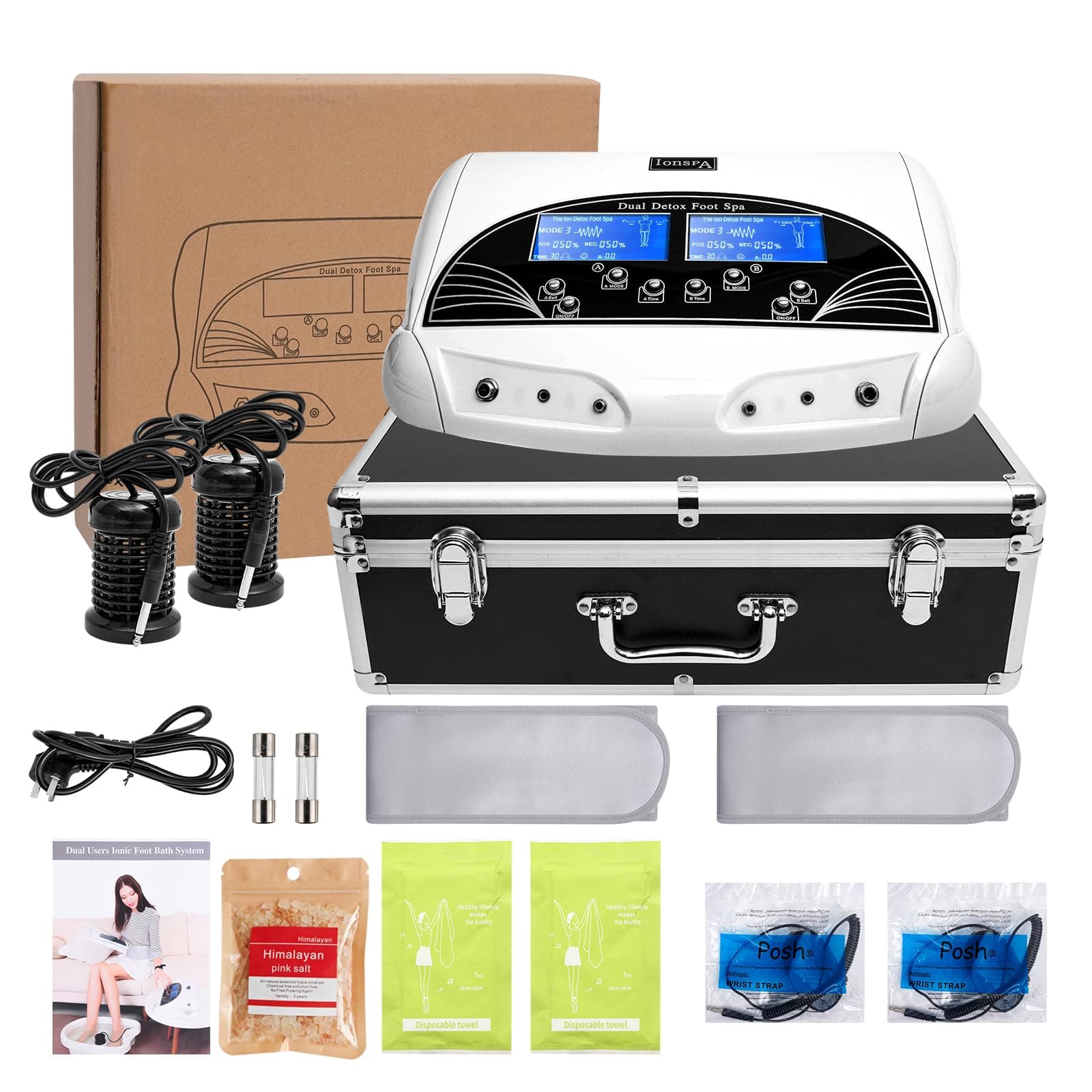 Vitaciti Dual Ionic Detox Foot Bath Machine Birthday Gift Digital LCD Display Spa Chi Cleanse Cell Detoxification Negative Hydrogen System with Black Aluminum Box, Two Arrays