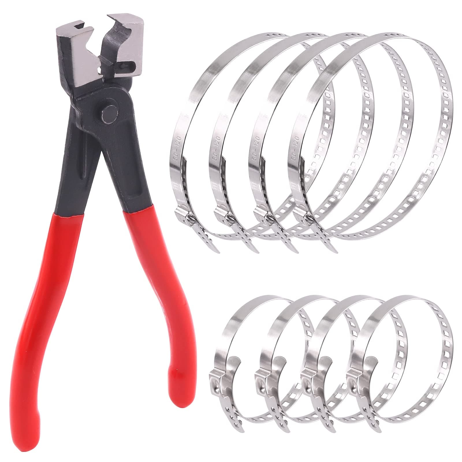 9Pcs Hose Clamp Pliers with CV Boot Clamp Kit, Small and Large Stainless Steel Universal Adjustable Drive Shaft CV Boot Crimp Clamp Clic-R Collar Pliers Automobile Repair Tools for Most Cars