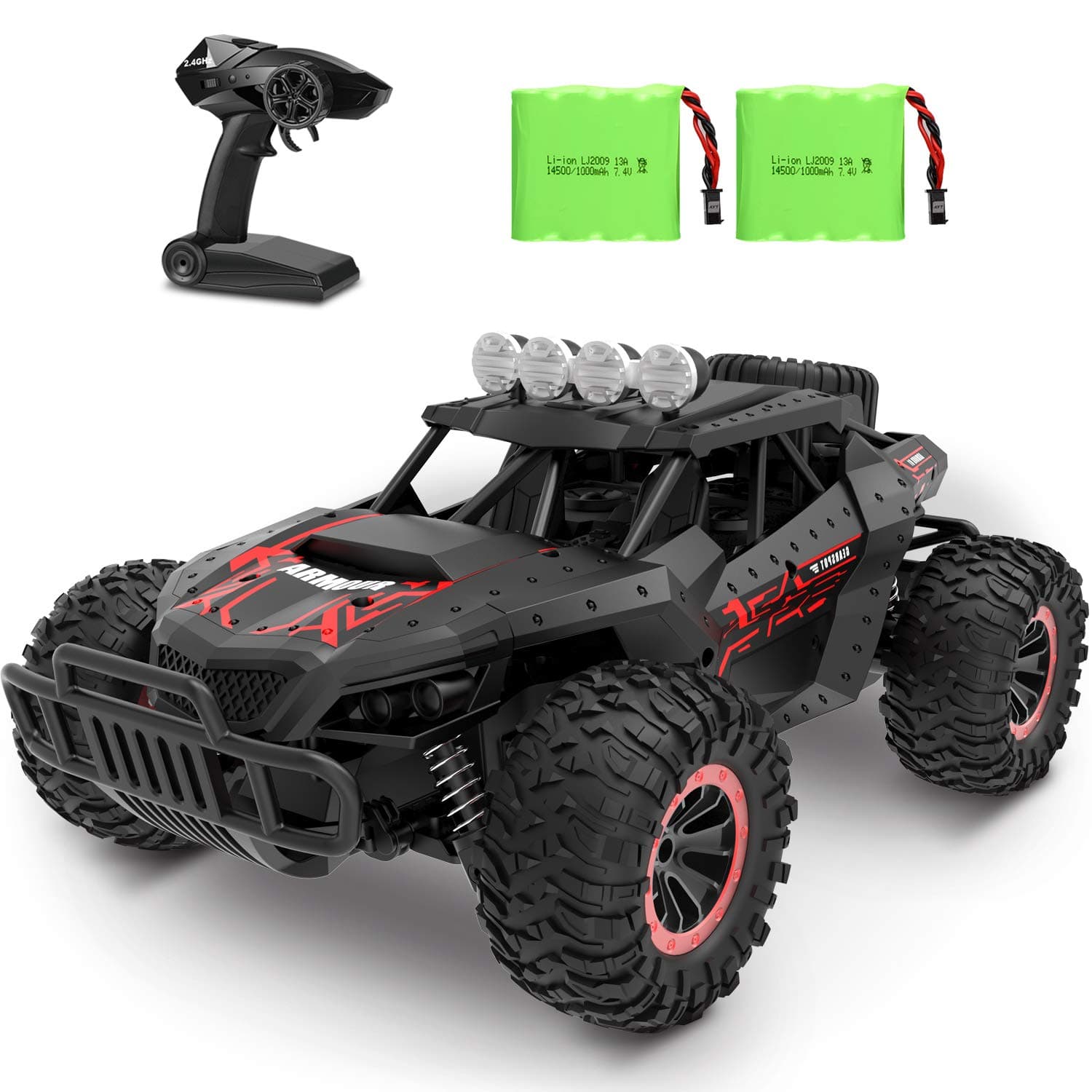 RC Car 1:16 Scale Remote Control Car Off-Road RC Trucks 2.4 GHz with 2 Rechargeable Batteries,Electric Toy Car for All Adults & Kids
