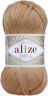 Alize Diva Silk Effect 100% Microfiber Acrylic Sport Yarn 1 Ball skeins 100gr 383yds Color (369 - Caramel)