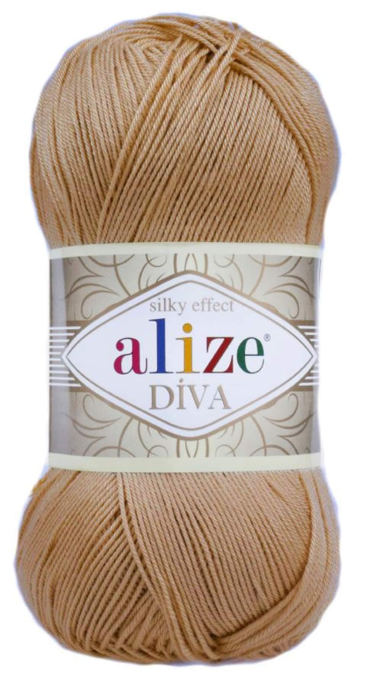 Alize Diva Silk Effect 100% Microfiber Acrylic Sport Yarn 1 Ball skeins 100gr 383yds Color (369 - Caramel)