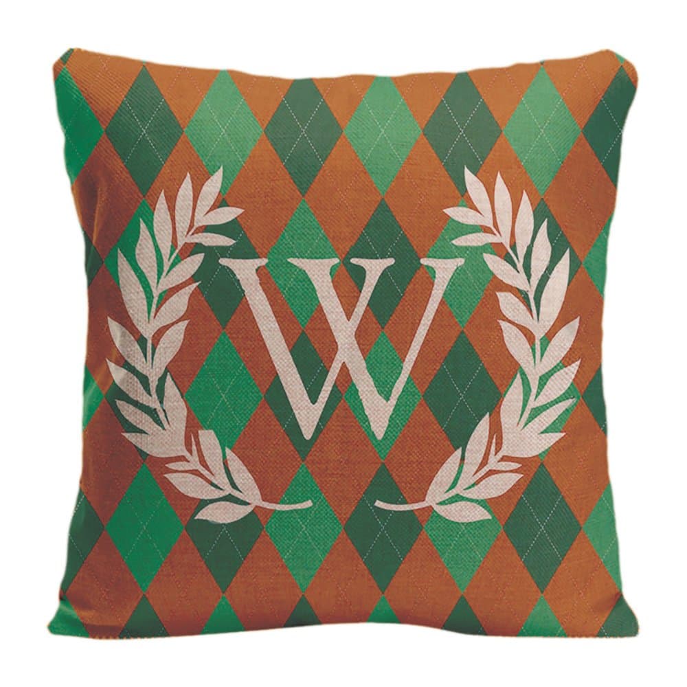 LDJ Cotton Polyester Sofa Chair Seat Square Throw Pillow Case Decorative Cushion Cover Pillowcase Design With Elegant Argyle Monogram Holiday Christmas Custom Pillow Cover, Sized 18x18 Inches