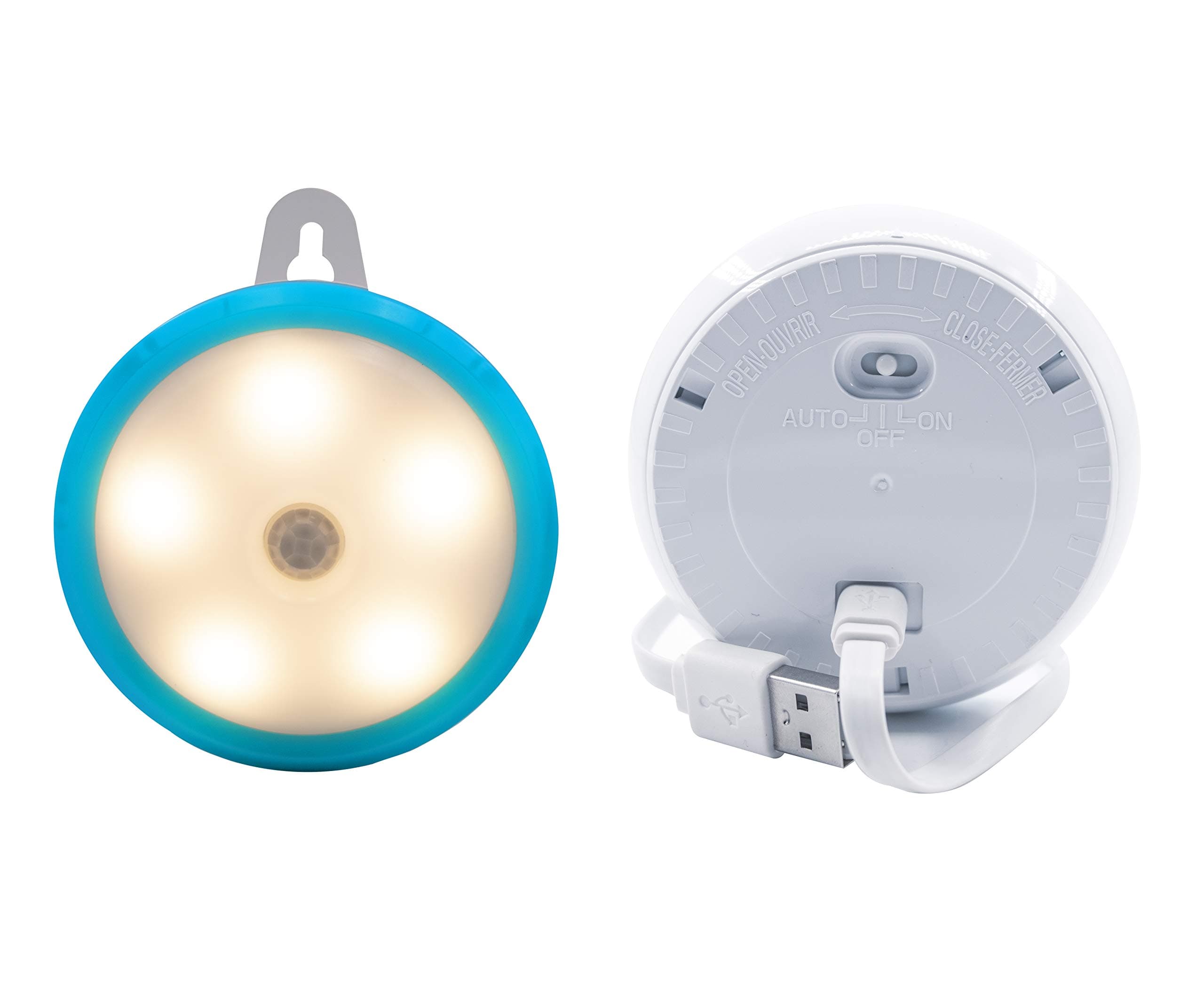 Hoteon 3 Modes Rechargeable Motion Sensor LED Light with USB Cable Auto On/Off (Warm Light, Blue,Polycarbonate)