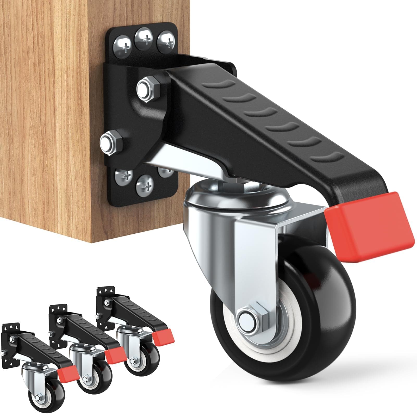 SPACEKEEPER Workbench Casters kit 300KG - 4 Heavy Duty Retractable Caster Wheels Designed for Workbenches Machinery & Tables, Install Template Included