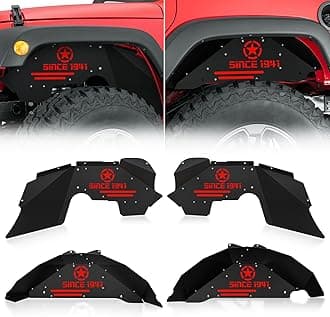 YZONA Front & Rear Inner Fender Liners Compatible with 2007-2018 Jeep Wrangler JK & JKU Unlimited (2/4 Doors), Steel Wheel Well Cover Bolt-on Mud Guards Fenders Flares, Black