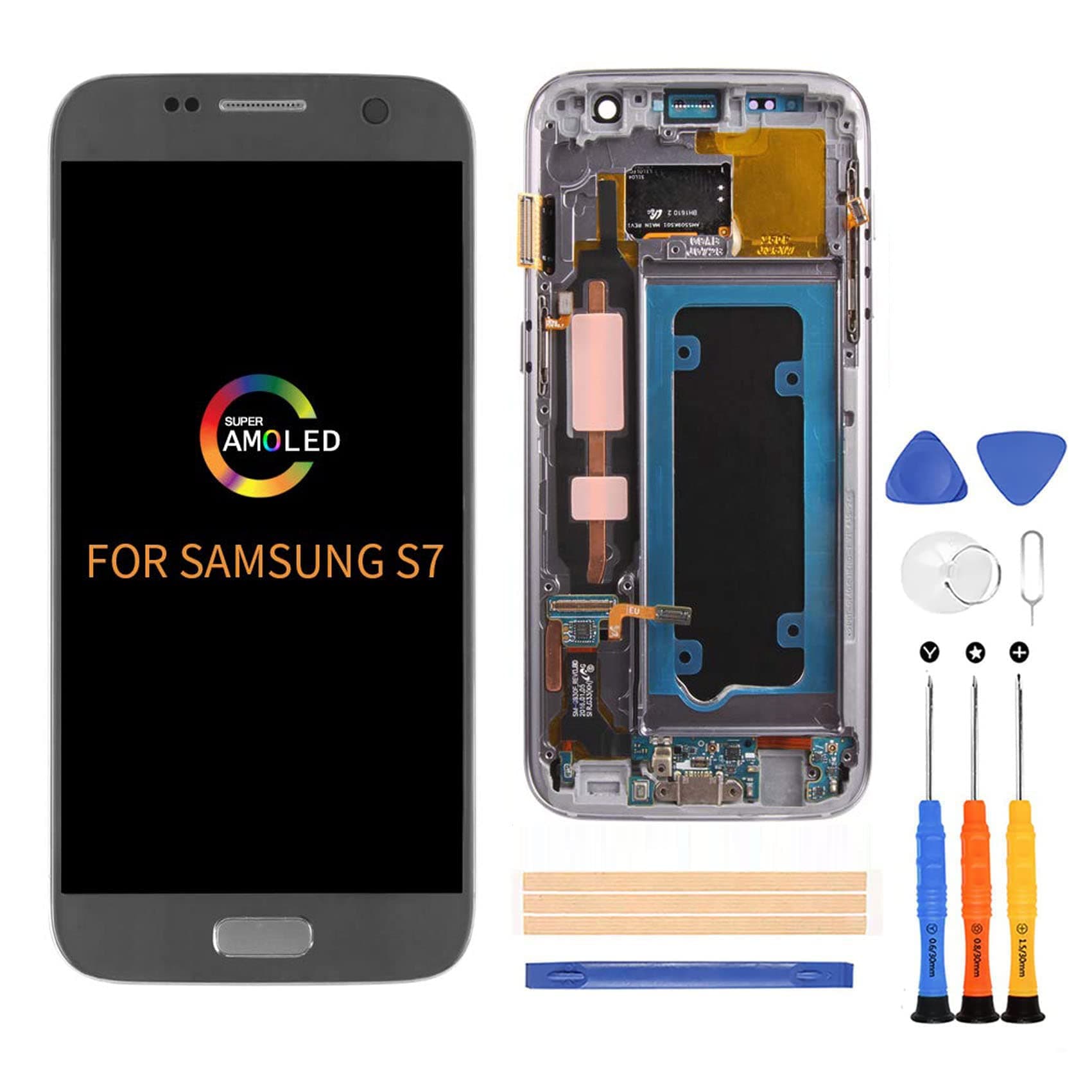 A-MIND OLED Screen Replacement Include Frame for Samsung Galaxy S7 G930 (Not for S7 Edge) 5.1inch Touch Digitizer LCD Display Assembly Repair Kits,with Screen Protector+Tools (Black Not Original)