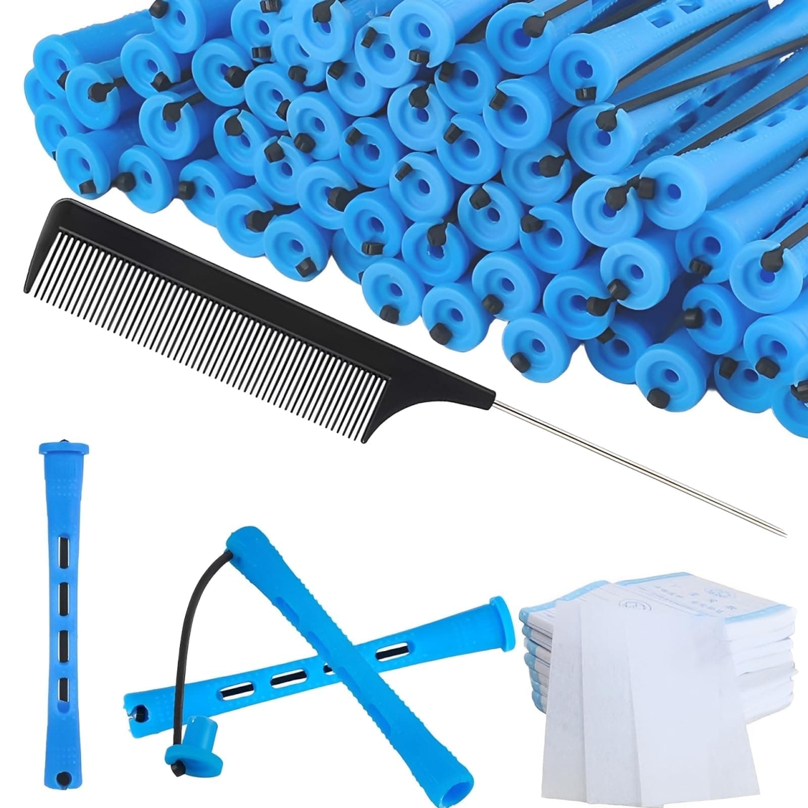 61 Pcs Perm Kit, 30 Blue Perm Rods 0.35 Inch 30 Perm Papers with a Comb Hair Rollers For Short Hair and Covered Hair Rollers for Fashionable Curly Hair, Hairstyle Creation