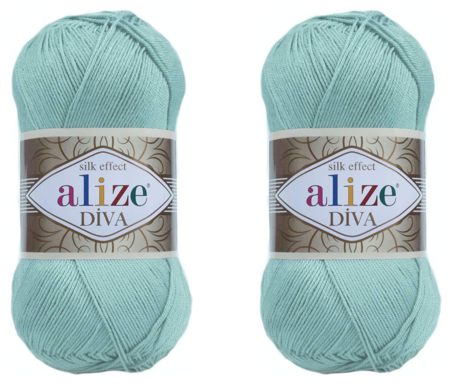 Alize Diva Hand Knitting Yarn - 100% Microfiber Acrylic With Silk Effect - Crochet Art Lace Craft - 2 Skeins, 200gr, 767 Yds (463-Light Aqua)