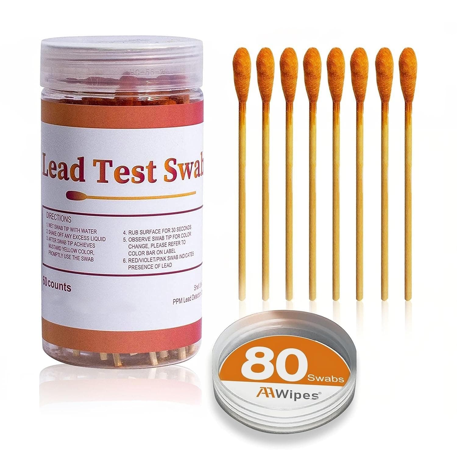AAwipes Lead Test Swab Kit (80 Pcs Rapid Home Testing Swabs, 30-Second Results Dip in Water). Home Use, Painted, Dishes, Jewelry, Metal, Ceramics, Wood (LS80)