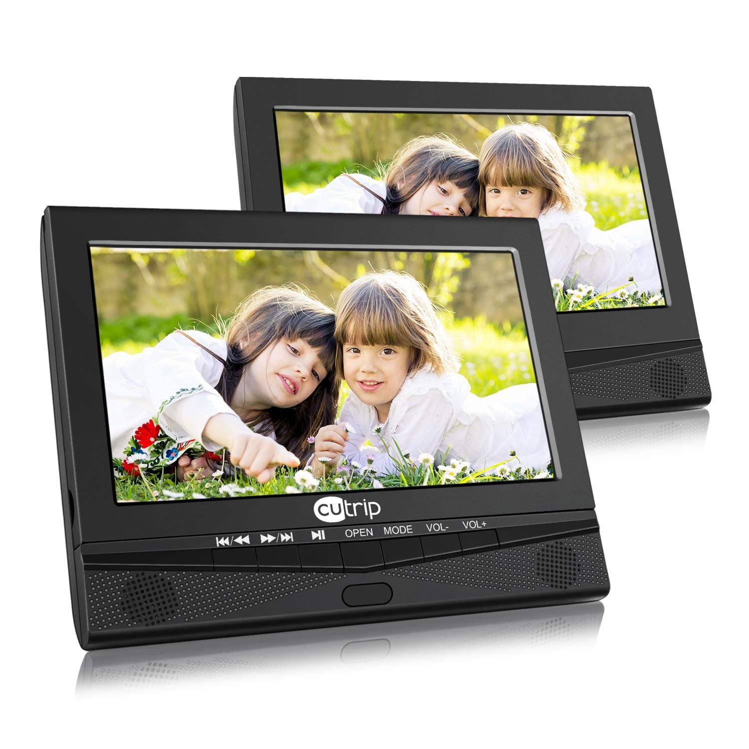 12.5'' Dual Car DVD Player with 10.1'' Screen Headrest Mount Bracket and Rechargeable Battery Support 5 Hours Sync Screen Last Memory USB SD