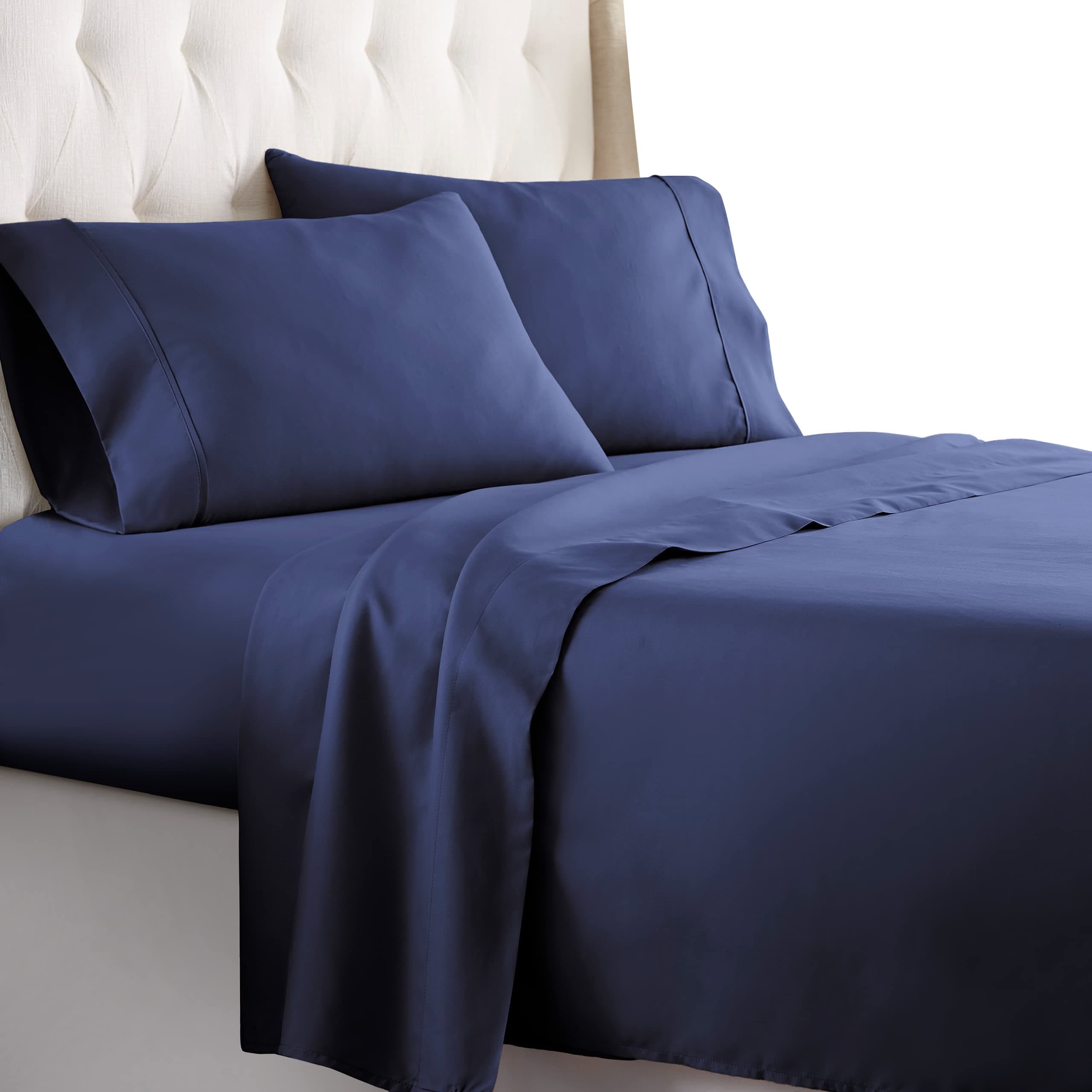 HC COLLECTION Bed Sheets Set Queen with 2 Pillowcases, Hotel Luxury Platinum 1800 Series Brushed Microfiber Deep Pocket Fitted Sheet, Fade Resistant Ultra Soft 4 Pcs Bedding for Hot Sleepers, Navy