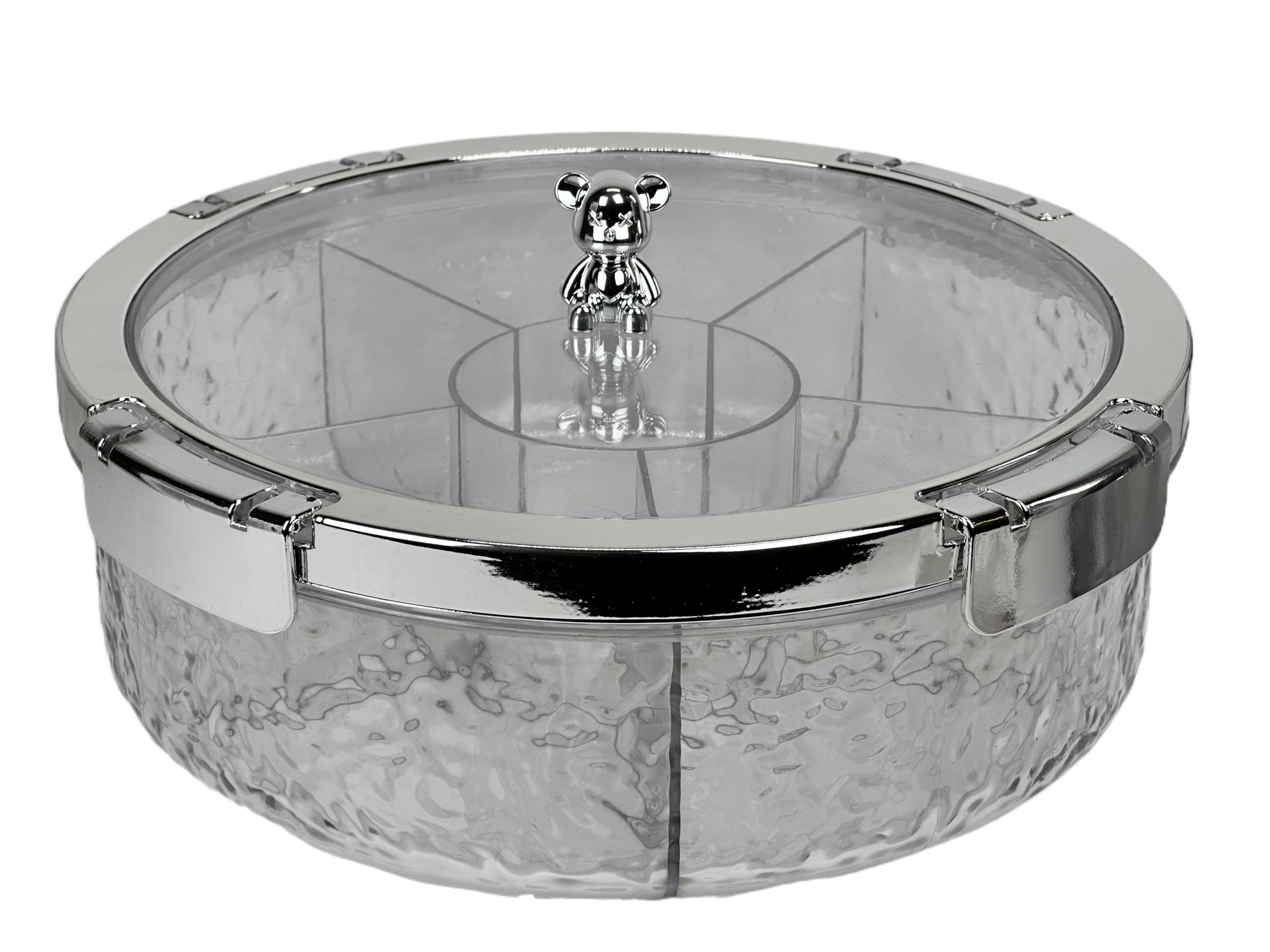 Candy Box with Lid,Sealed Nut Snack Storage Box Living Room Dry Fruit Tray Fruit Tray,6 Compartment (Silver)