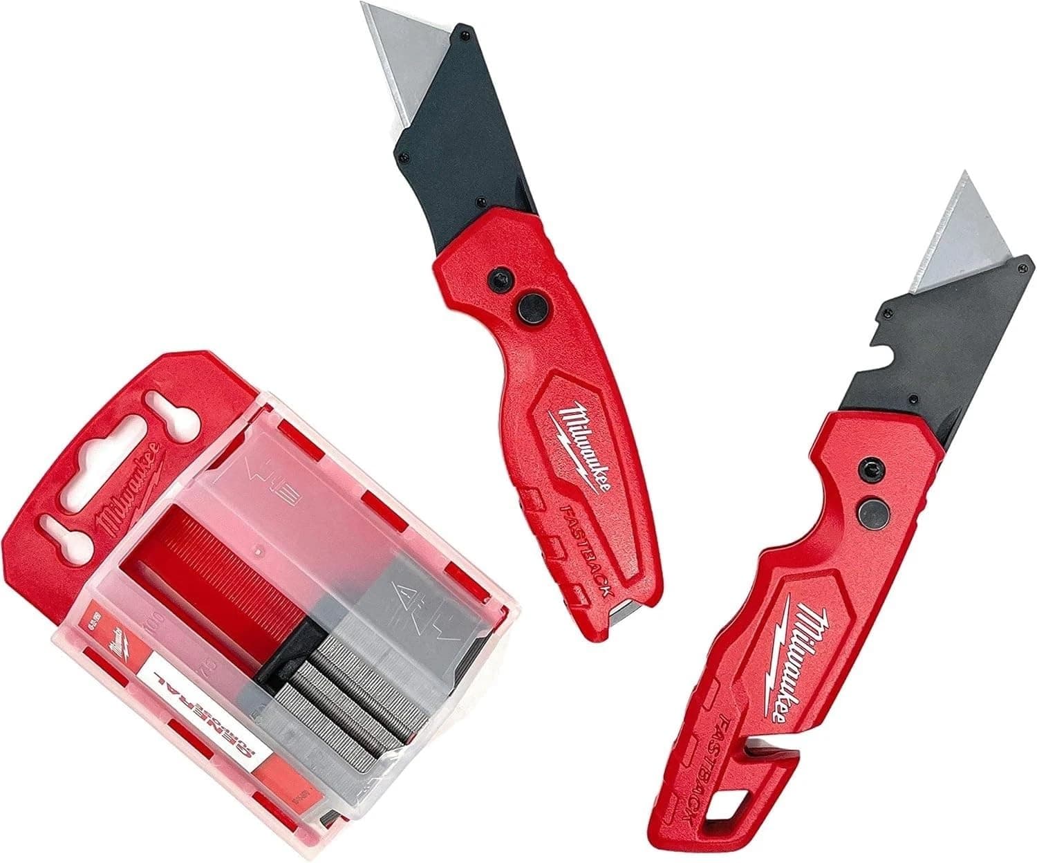 Fastback Flip Utility Knife 2 Piece Set with Razor Blade Dispenser (50 Blades Included)